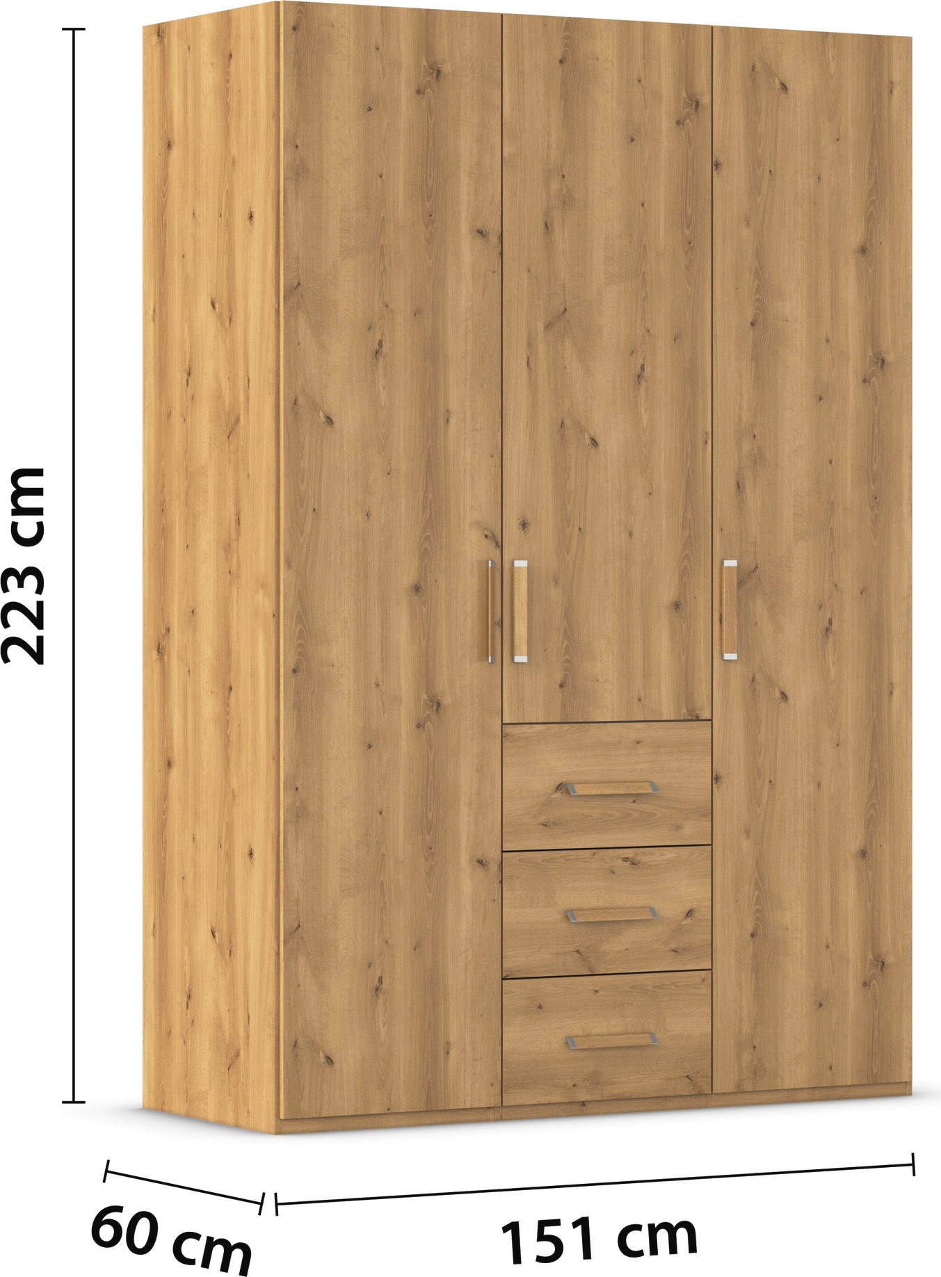 rauch Drehtürenschrank »Kleiderschrank Schrank Garderobe Schlafzimmerschrank EVELYN«, (in 2 Höhen 197 oder 210 cm erhältlich), in elegantem Stil mit Schubladen 3 Breiten und 2 Höhen MADE IN GERMANY