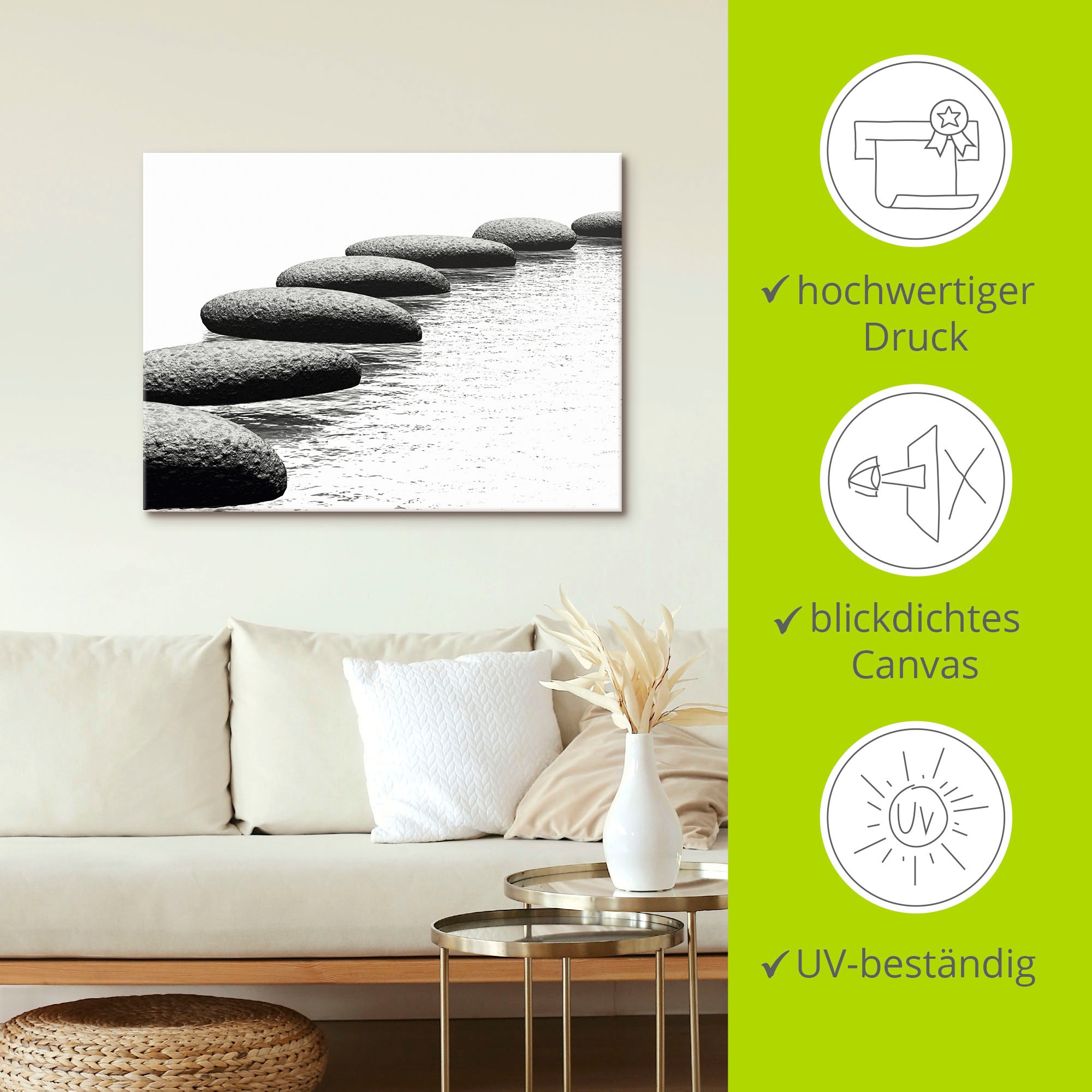 Artland Wandbild »Ein Kiesel auf einem Hintergrund«, Gewässer, (1 St.), als Alubild, Outdoorbild, Leinwandbild, Wandaufkleber, versch. Größen