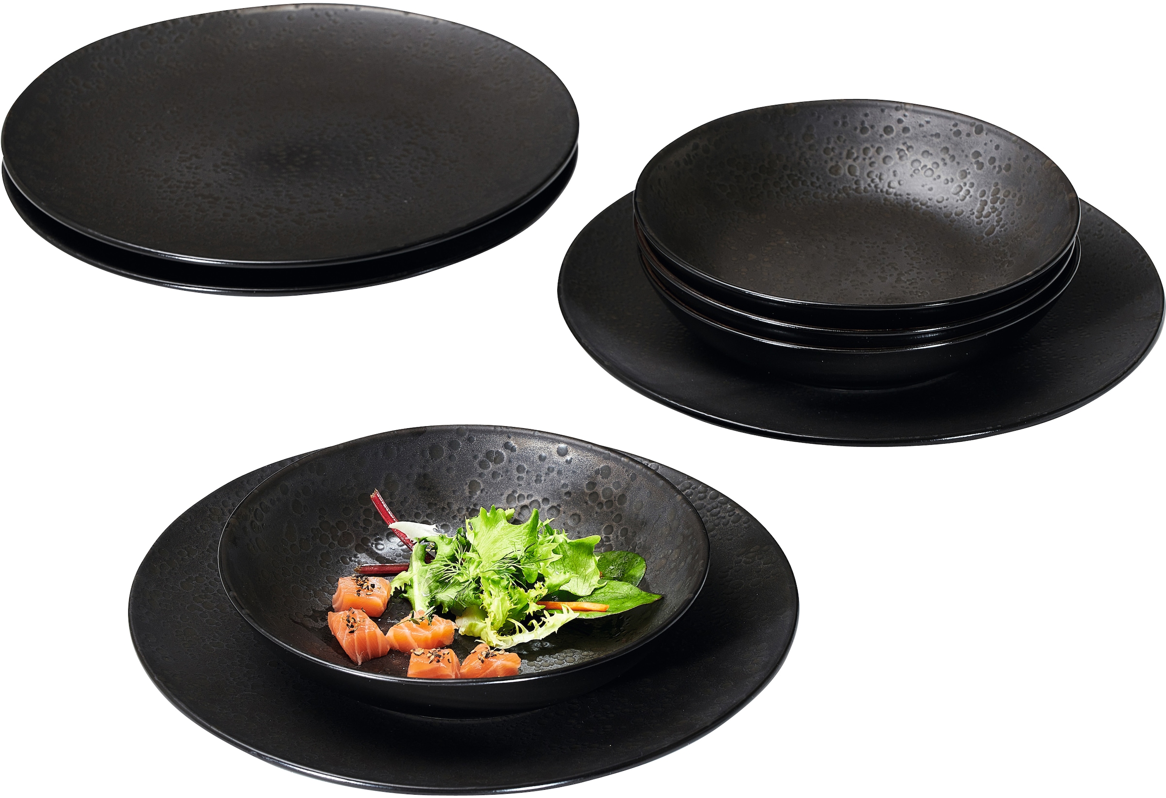 Ritzenhoff & Breker Tafelservice "Teller Set, Geschirr-Set Kitwe" seidenmatter Schwarzton mit Kupferstich, 8 Teile, für 4 Personen