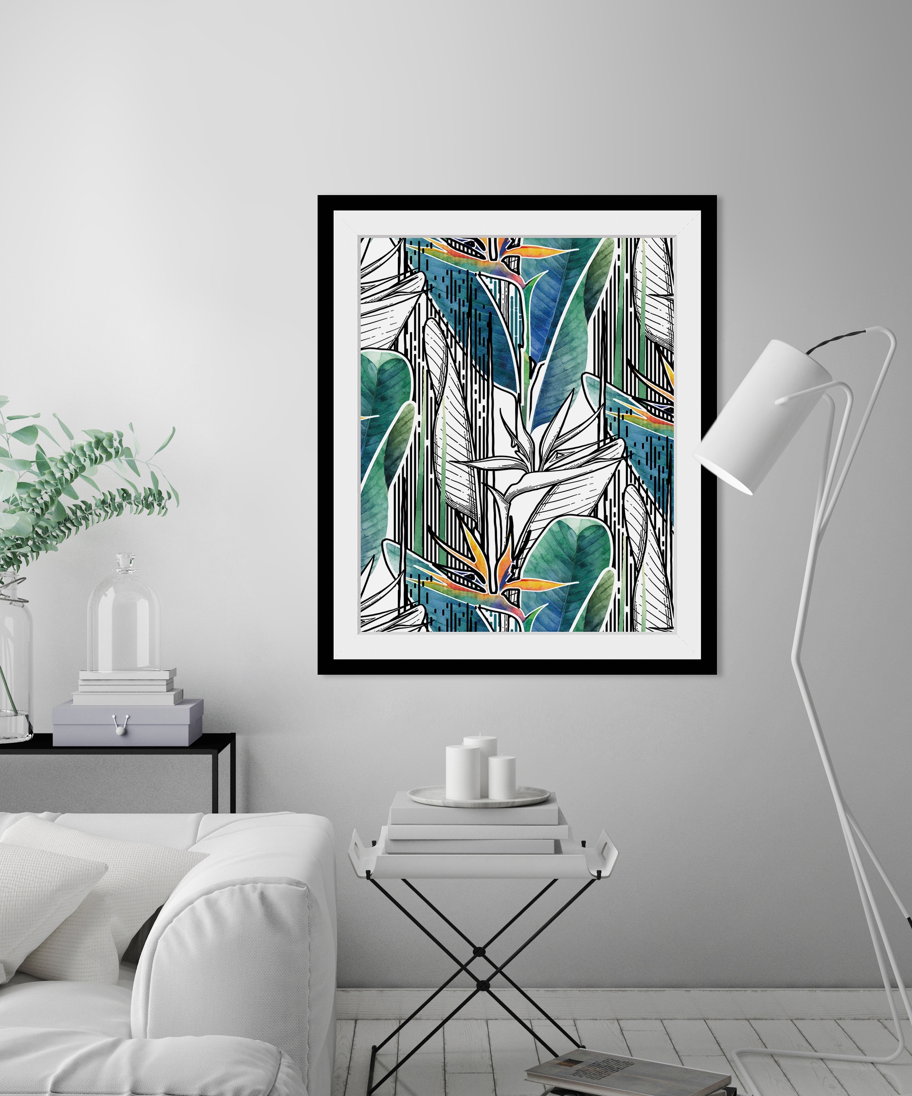 queence Bild »Watson«, Blätter-Pflanzen-Pflanzenbilder-Schwarz-Weiß-Kunst, HD Premium Poster-Druck inkl. Holzrahmen