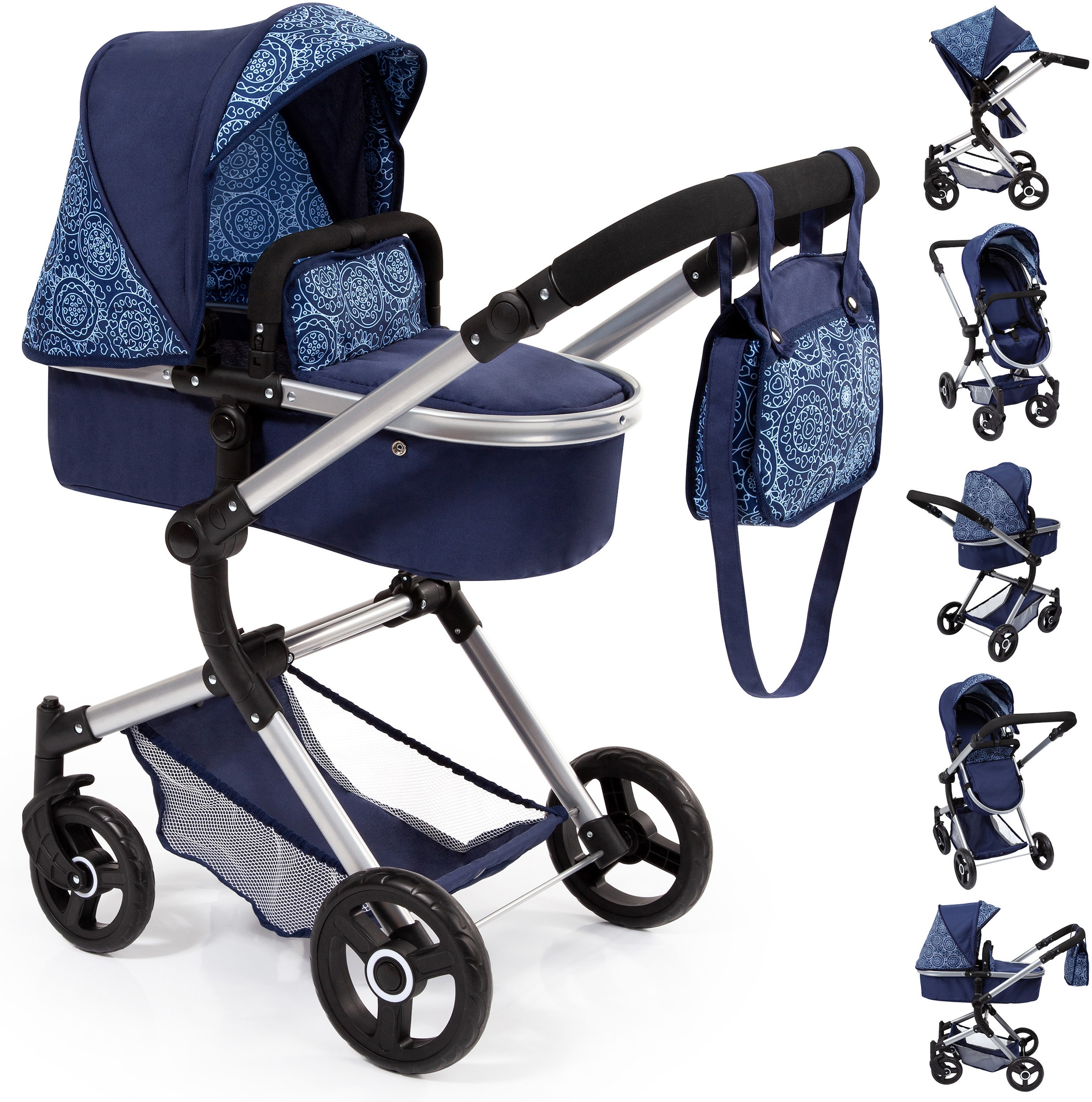Bayer Kombi-Puppenwagen »Vario, Blau«, inkl. Wickeltasche