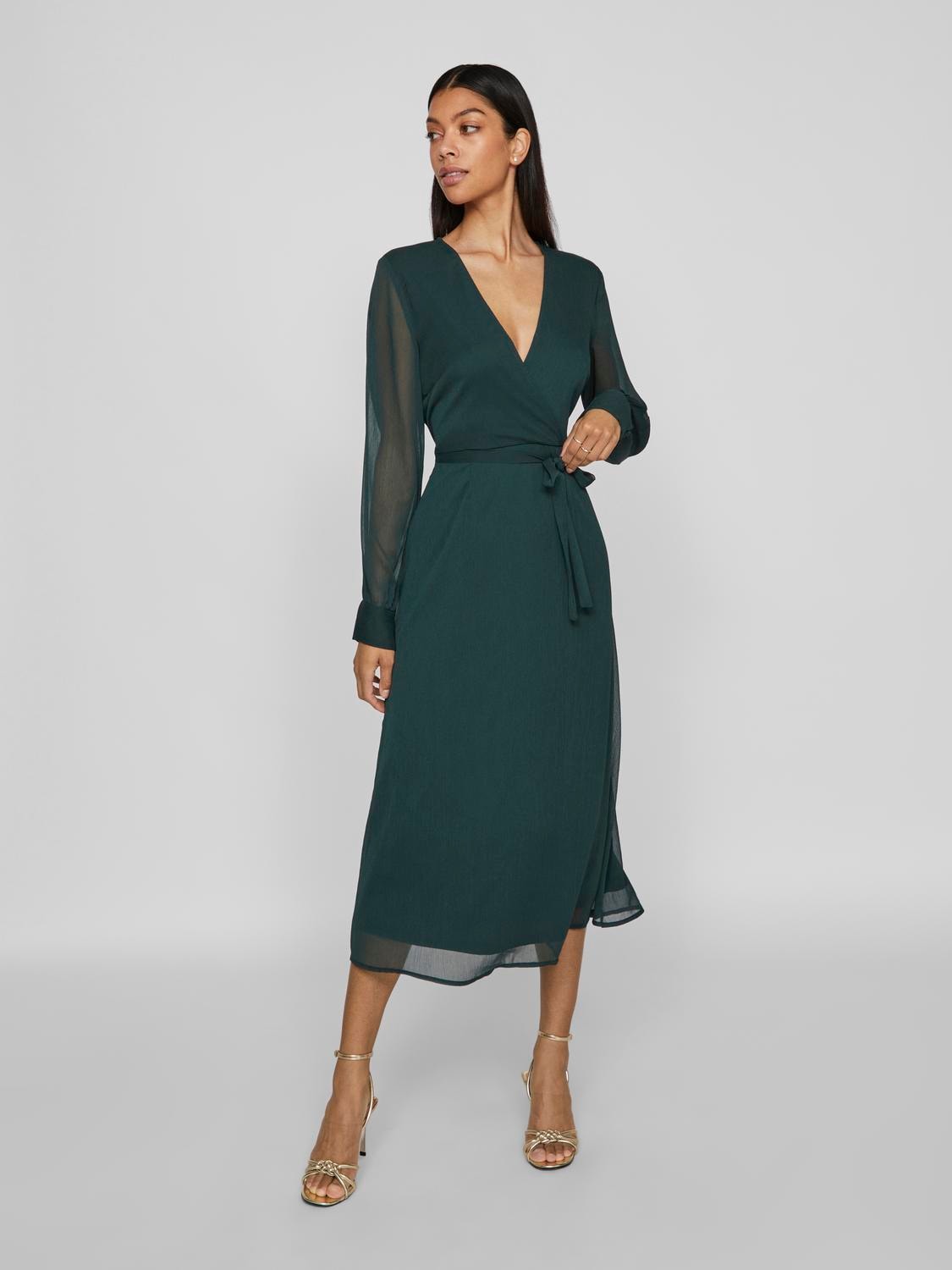 Vila Chiffonkleid »VIFALIA V-NECK L/S MIDI DRESS - NOOS«