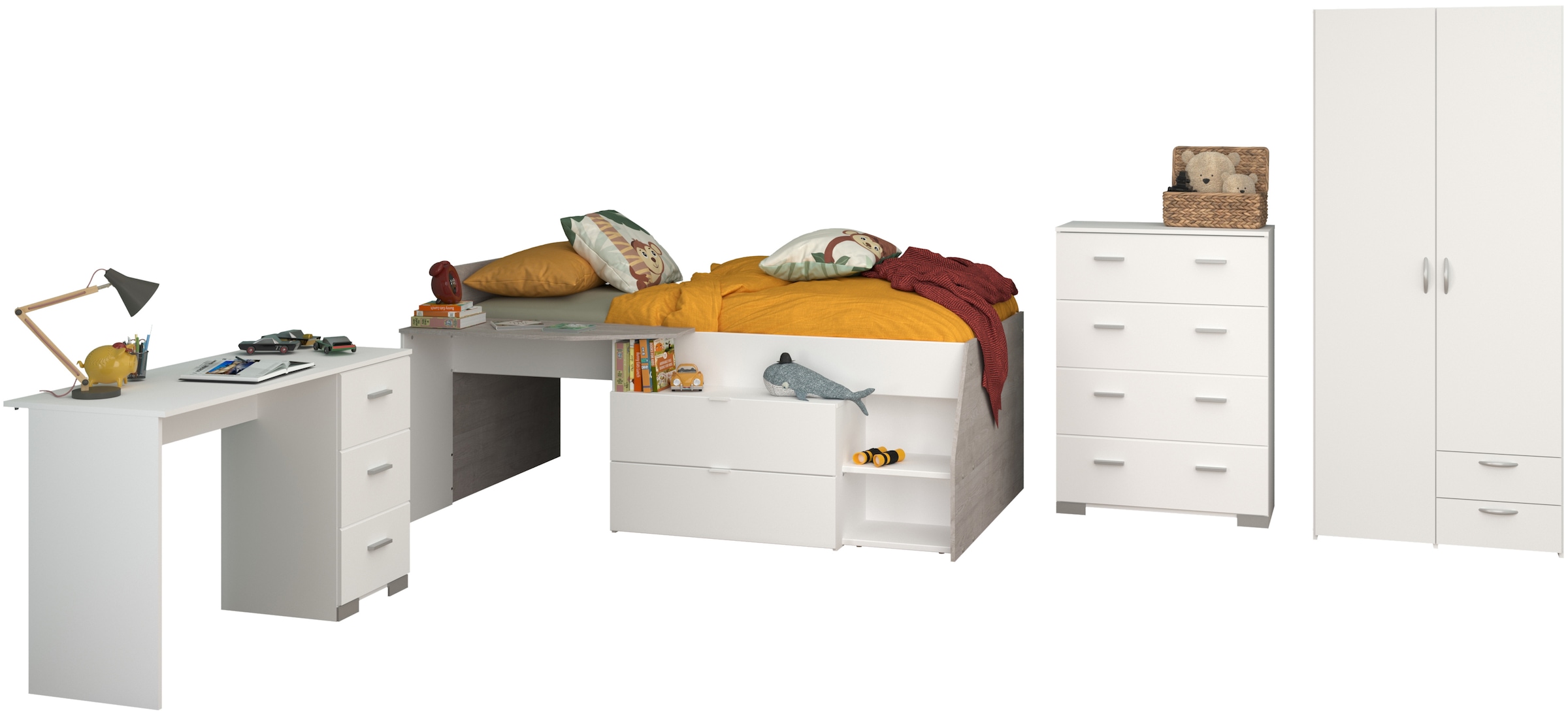 Parisot Jugendzimmer-Set »Parisot, Milky 11«, (5 tlg.), viel Stauraum, komplettes Zimmer, für Jungen und Mädchen