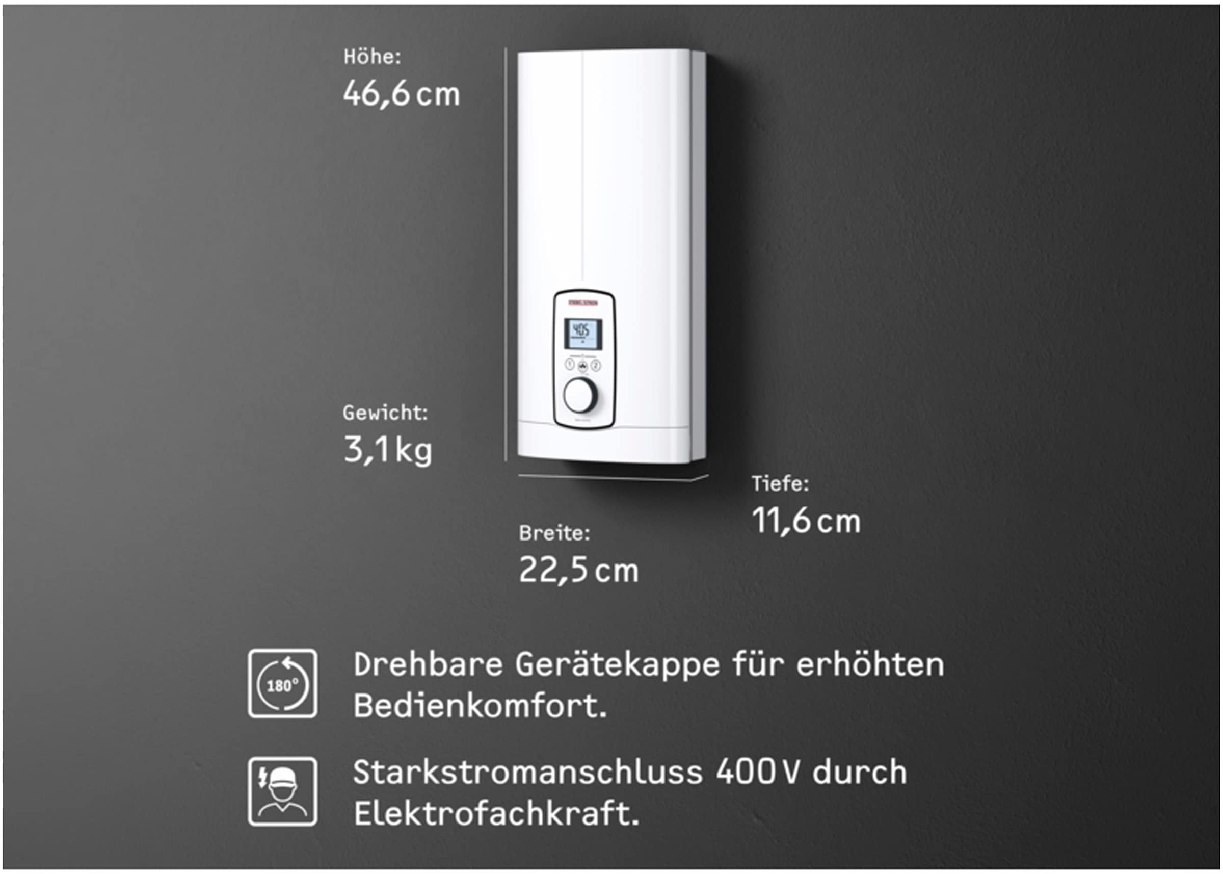 STIEBEL ELTRON Komfort-Durchlauferhitzer »DEL 18/21/24 Plus, gradgenaue Temperaturwahl«, 3i Technologie für konstante Warmwassertemperatur, LC-Display