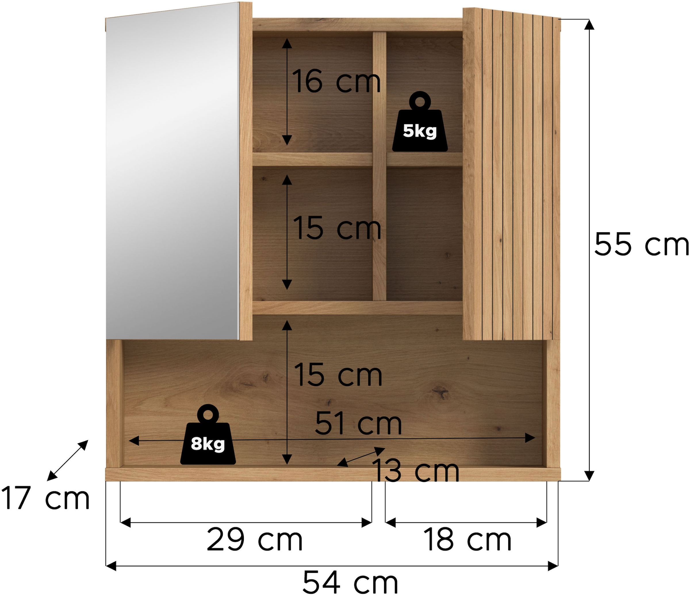welltime Spiegelschrank »MANI, Spiegeltür, 1 offenes Fach, 2 Türen« Spiegelschrank, Bad-Spiegel, Badezimmerspiegel, Spiegel, Bad