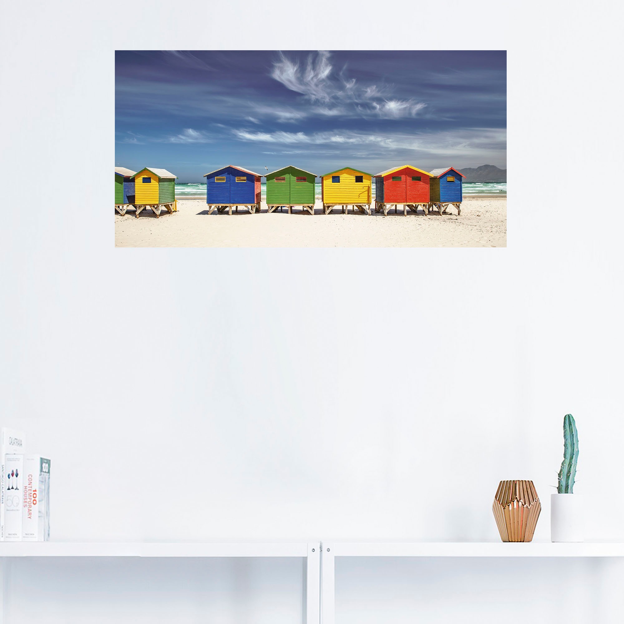 Artland Wandbild »Bunte Strandhäuser bei Kapstadt«, Strandbilder, (1 St.), als Alubild, Outdoorbild, Leinwandbild, Poster, Wandaufkleber