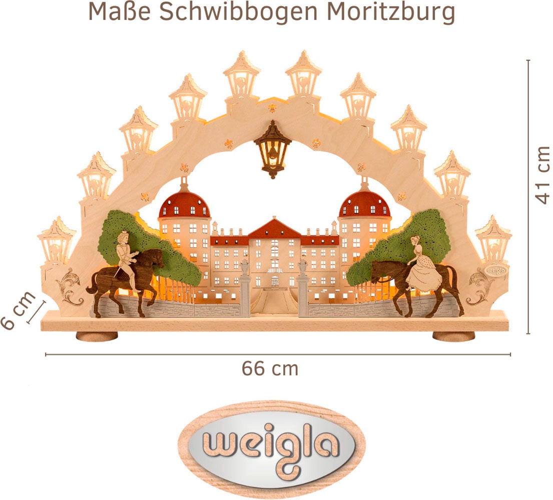 Weigla LED Schwibbogen »Moritzburg, Lichterbogen aus Holz, Made in Germany« 1 Stk. Erzgebirge garantiert, Weihnachtsdeko Innen, Weihnachtsbeleuchtung