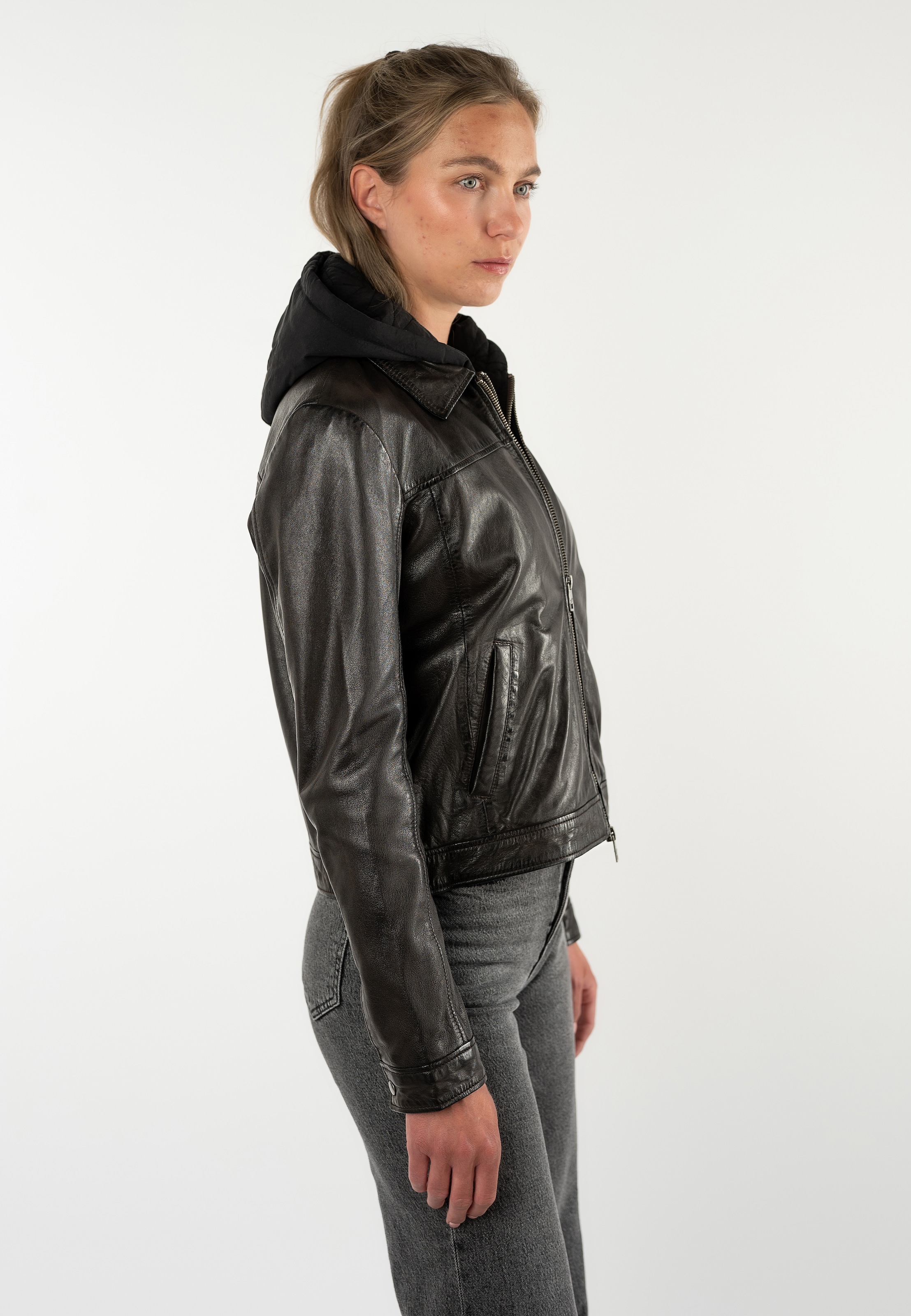 Mauritius Lederjacke »MWAvih« mit Kapuze mit abnehmbarer Nylon-Kapuze