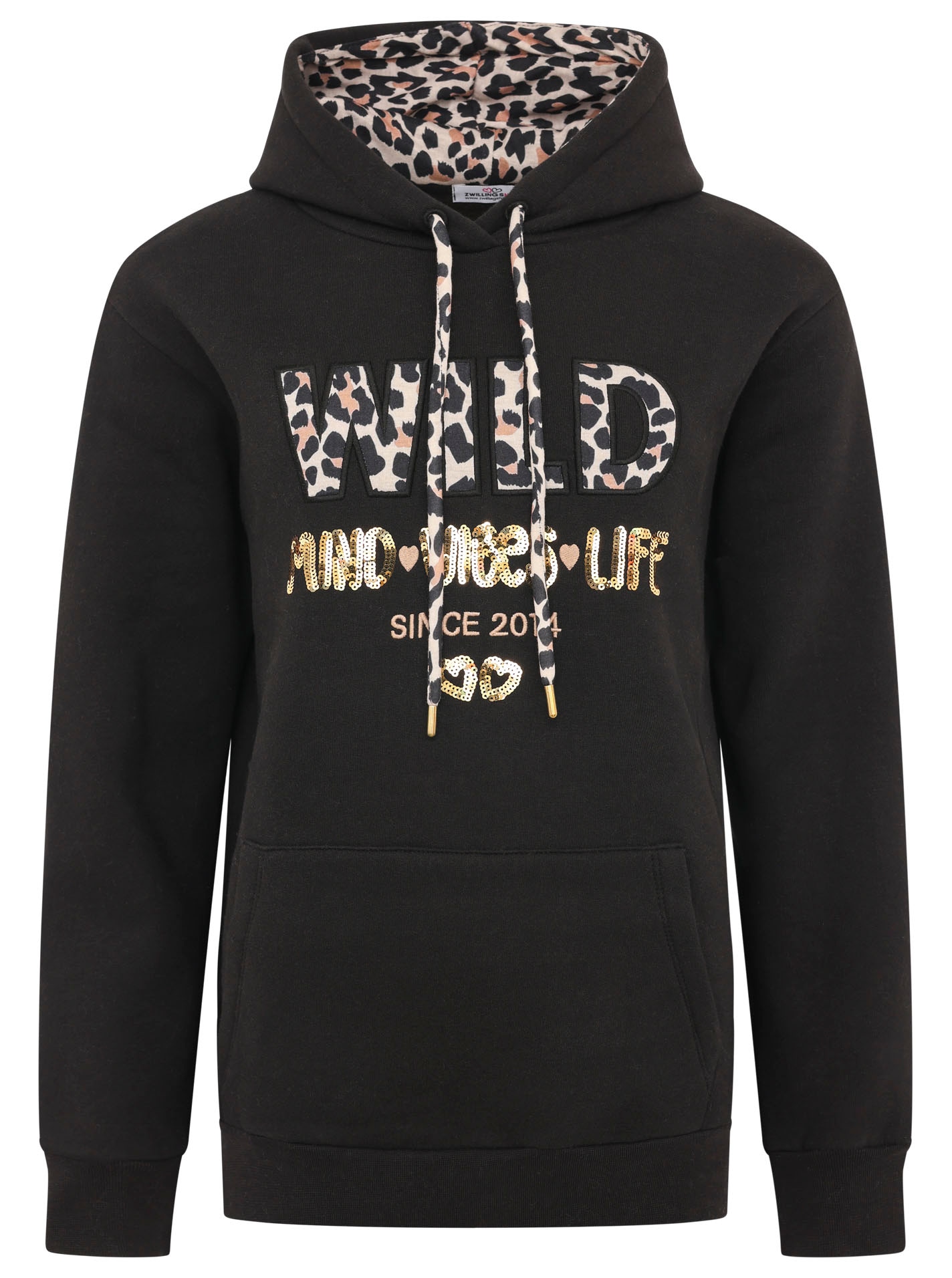 Zwillingsherz Hoodie »"Wild Free"«, mit Pailletten, Kordel und Innenseite der Kapuze im -Look