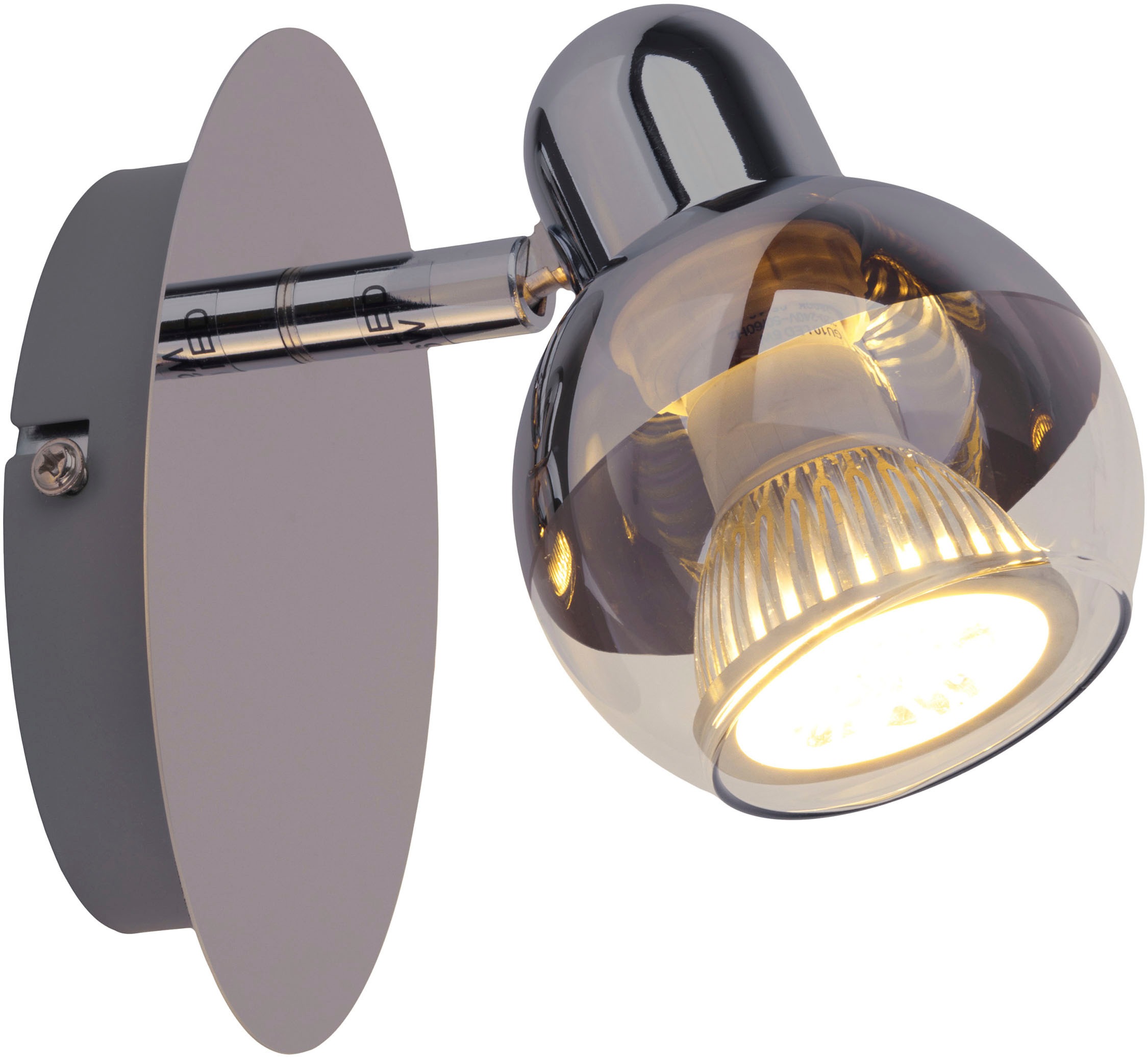 näve Wandstrahler »Boccia« GU10 1 Stk. Warmweiß 1flg. incl. LED GU10 6W, chrom, Glasschirm, verstellbarer Spot, D:14cm