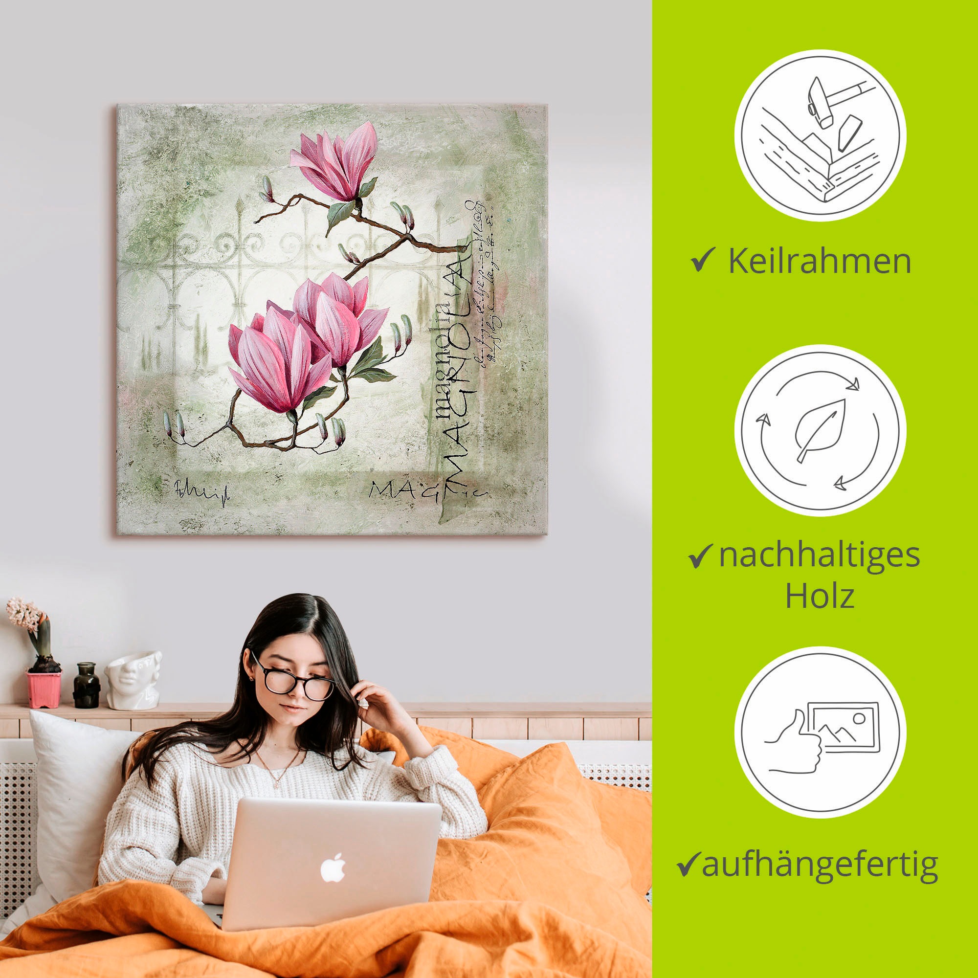 Artland Wandbild »Pinke Magnolie«, Blumen, (1 St.), als Leinwandbild, Poster, Wandaufkleber in verschied. Größen