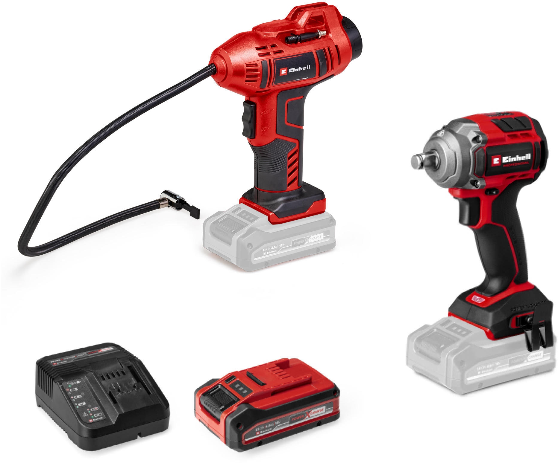 Einhell, Akku-Schlagschrauber »PROFESSIONAL Maschinen-Set TP-CW 18/350-C + CE-CC 18 Kit« mit Akku-Autokompressor und PXC-Starter-Kit, Inkl. Akku und 