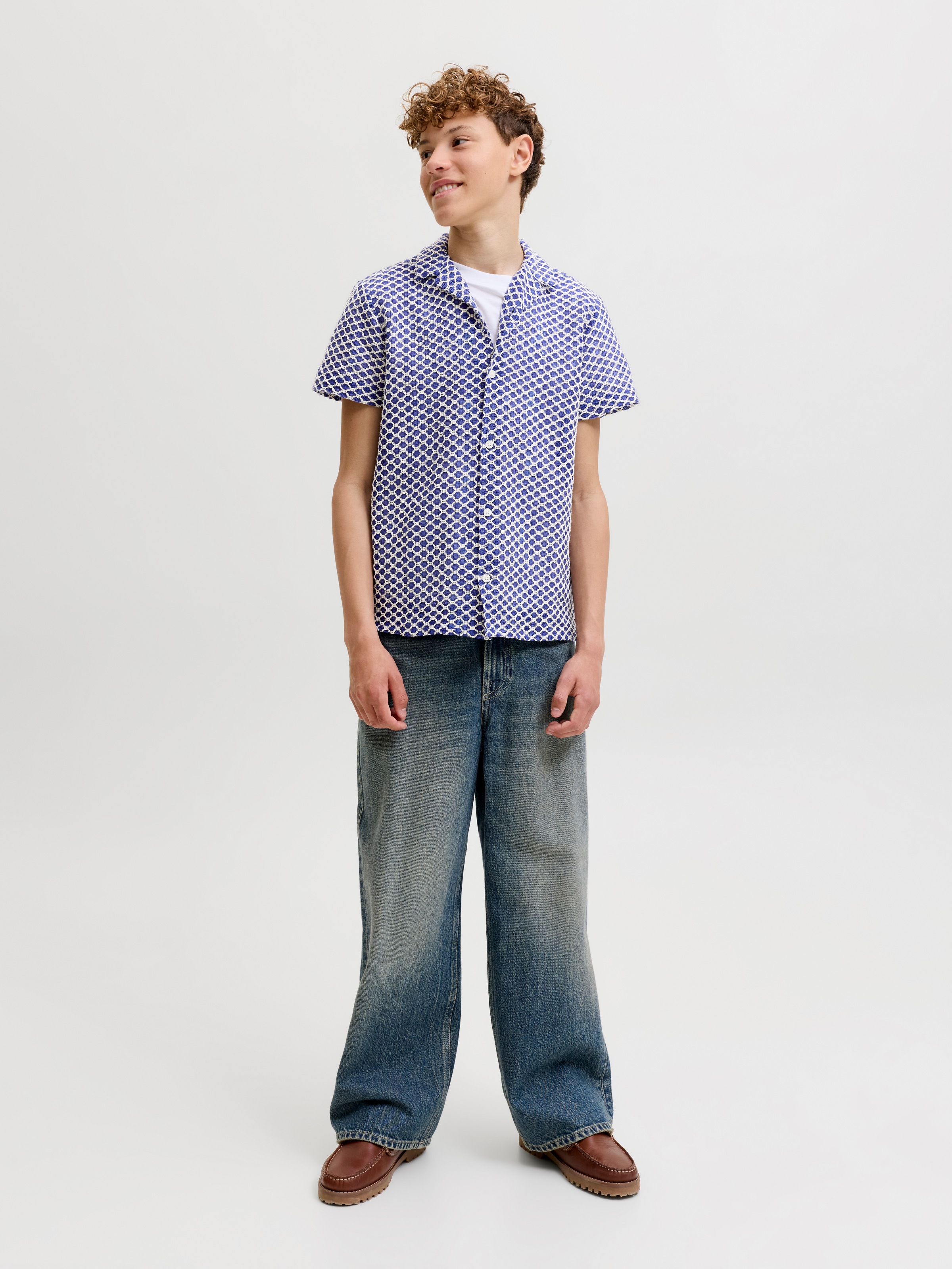 Jack & Jones Junior Kurzarmhemd »JORMONTAUK CROCHET SHIRT SS SA26 JNR« Baumwollmischung, locker geschnitten