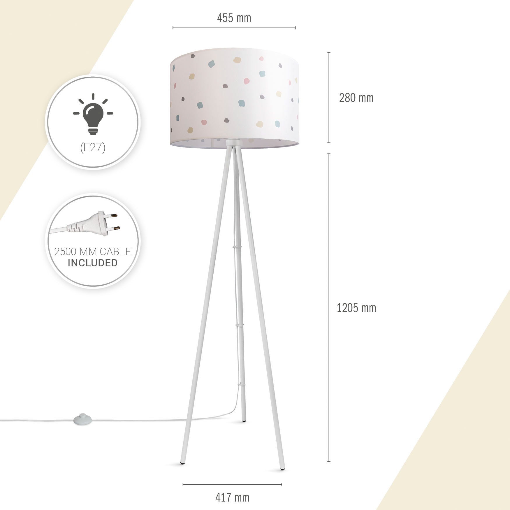 Paco Home Stehlampe »Trina Dots«, 3 online | Standlampe Garantie Dreibein Punkte Stecker Lampenschirm kaufen Jahren Rund Bunt XXL Mit Stoff mit