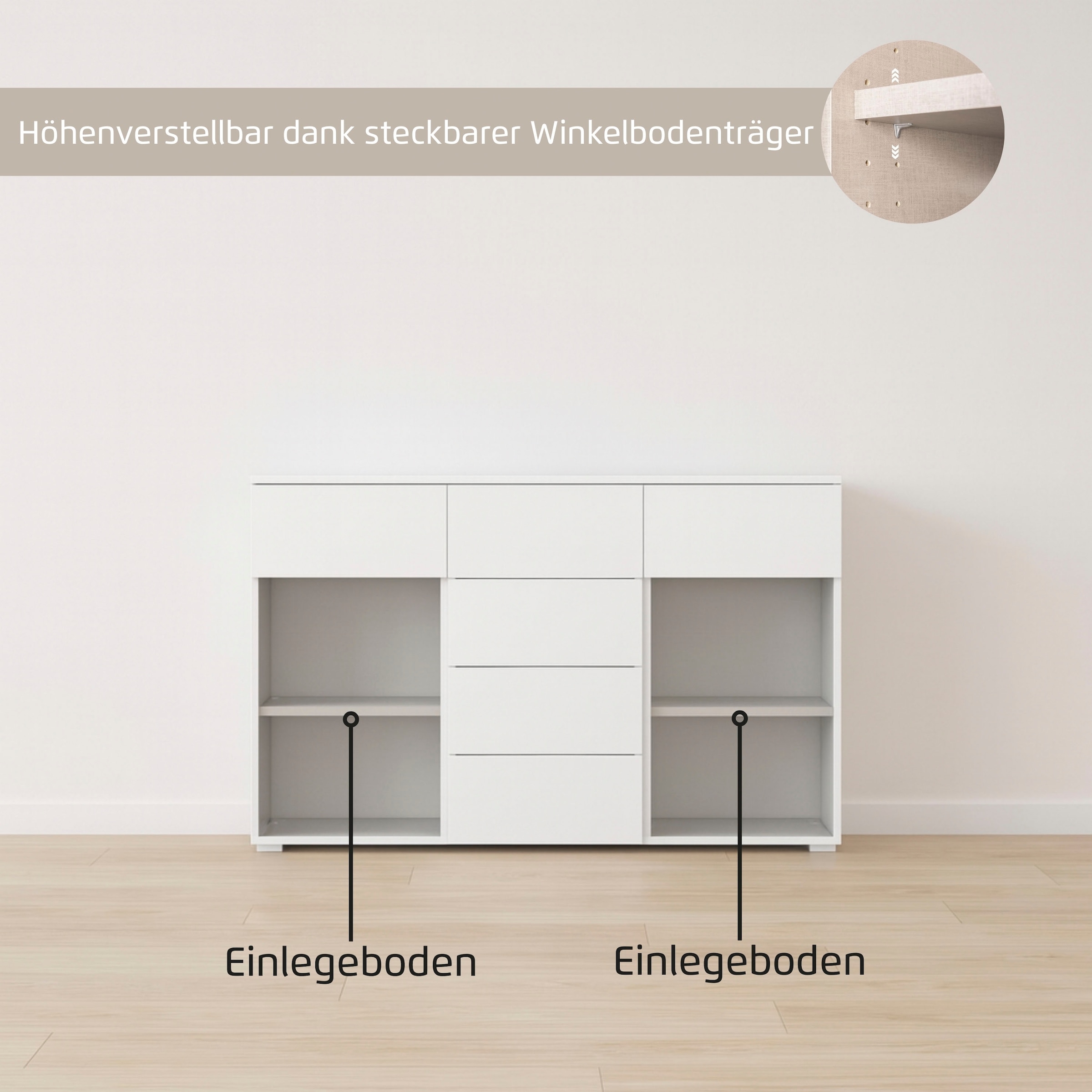 rauch Kombikommode »Sideboard Kommode Schubladenkommode Türenkommode BOSTON-EXTRA« B/H/T: 120/81/42 cm,  mit 6 geräumigen Schubladen, Einlegeböden verstellbar MADE IN GERMANY