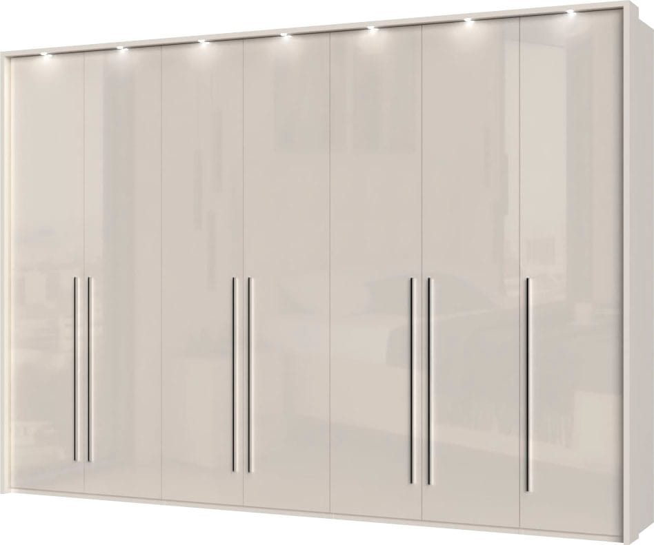 Places of Style Kleiderschrank »Piano, inklusive Rahmen und Beleuchtung, soft-close-Funktion«, (viele Breiten zur Auswahl, 226cm hoch), beige oder weiß, UV lackiert, Hochglanzfronten, FSC-zertifiziert