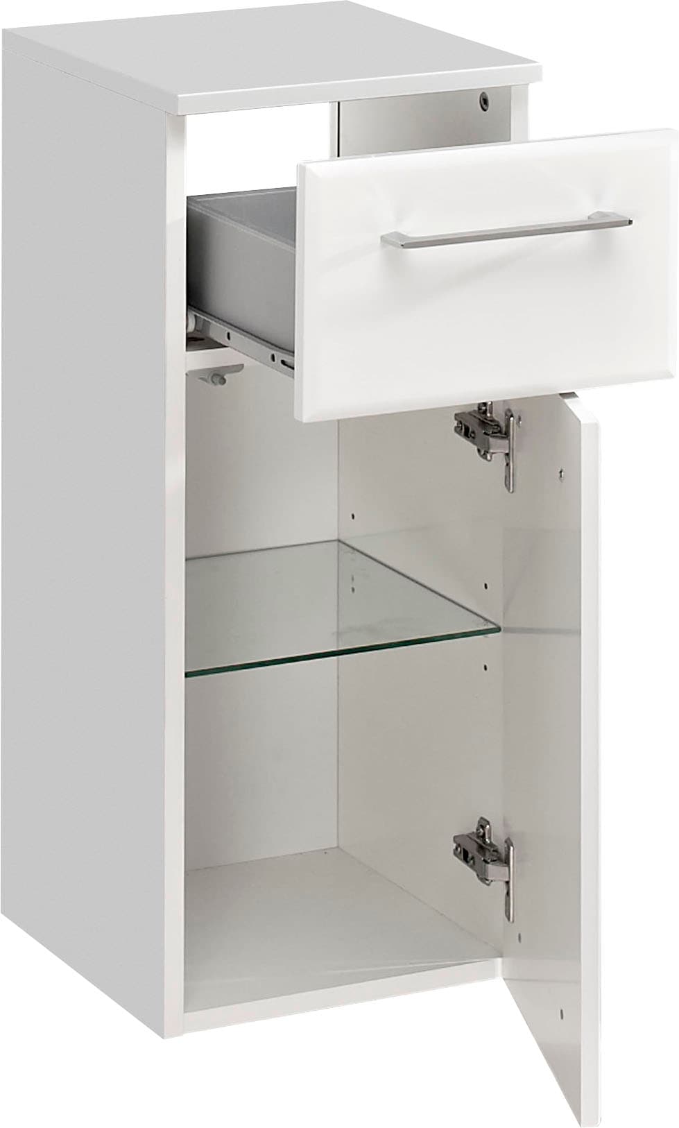 Saphir Unterschrank »Quickset 376 Badschrank, 1 Tür, 1 Schublade, Weiß Hochglanz« Badezimmermöbel 30 cm breit, inkl. Türdämpfer, Griffe Chrom Glanz