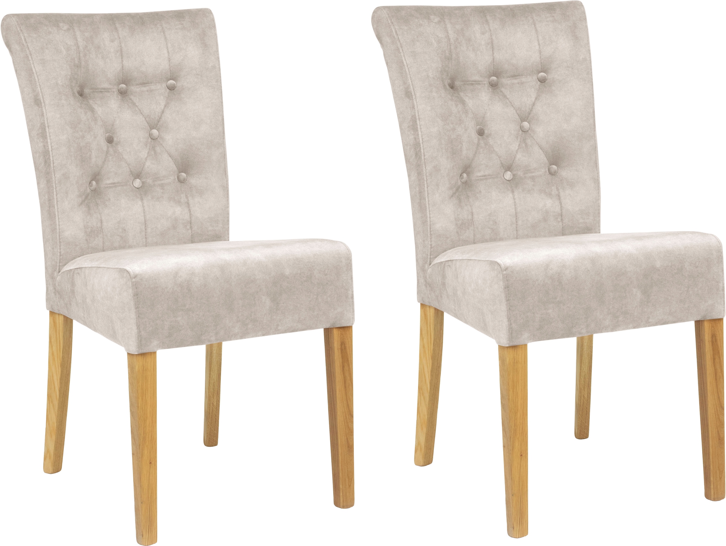 Home affaire, Polsterstuhl »Queen« (Set) 2 Stk.Esszimmerstuhl mit Knopfheftung, 2er, 4er oder 6er-Set, milky + natur, 100% Polyester,
