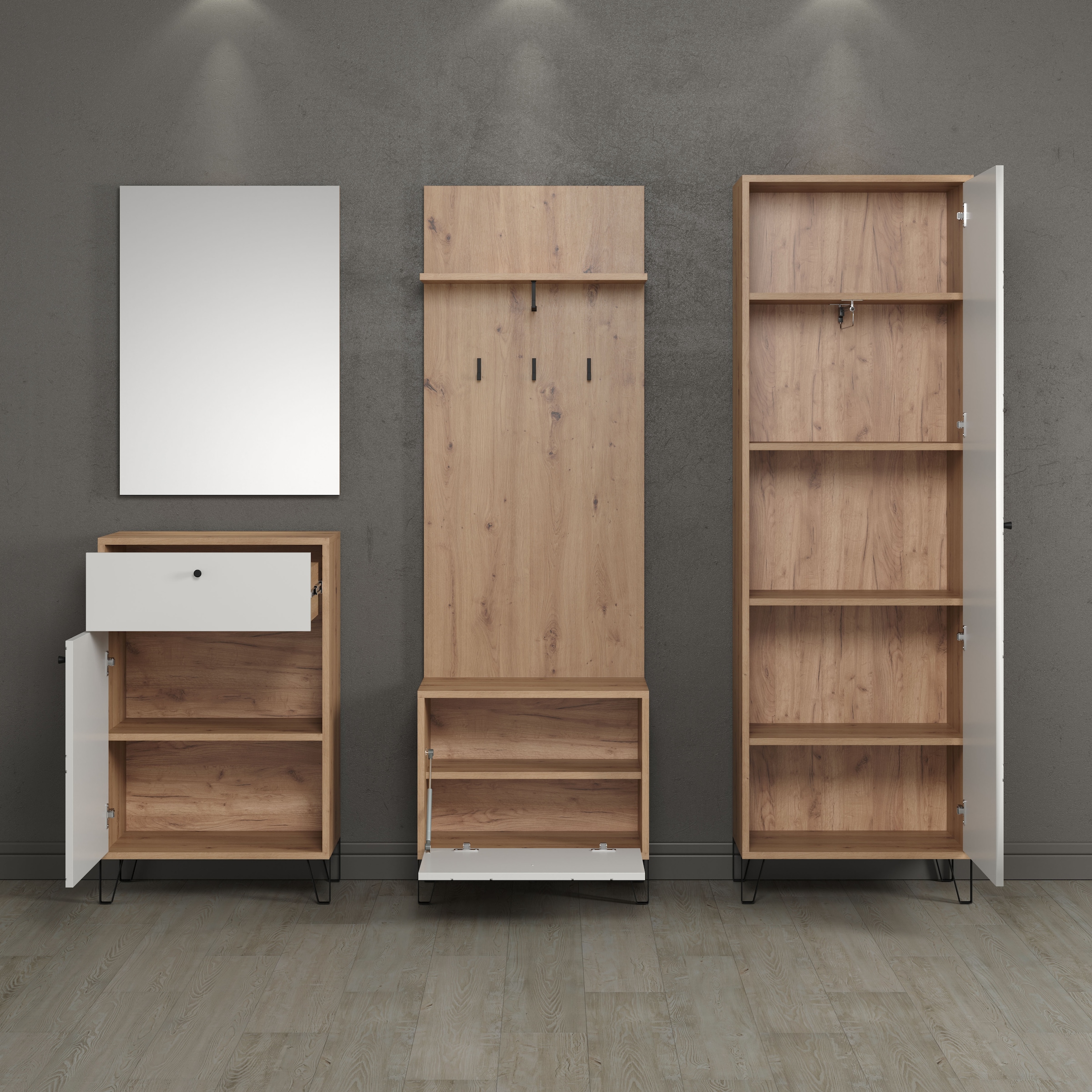 Places of Style Garderobenschrank »Tarragona«, (1 St.), Flurschrank mit ausziehbarer Kleiderstange - (B/T/H) 63/40/194 cm