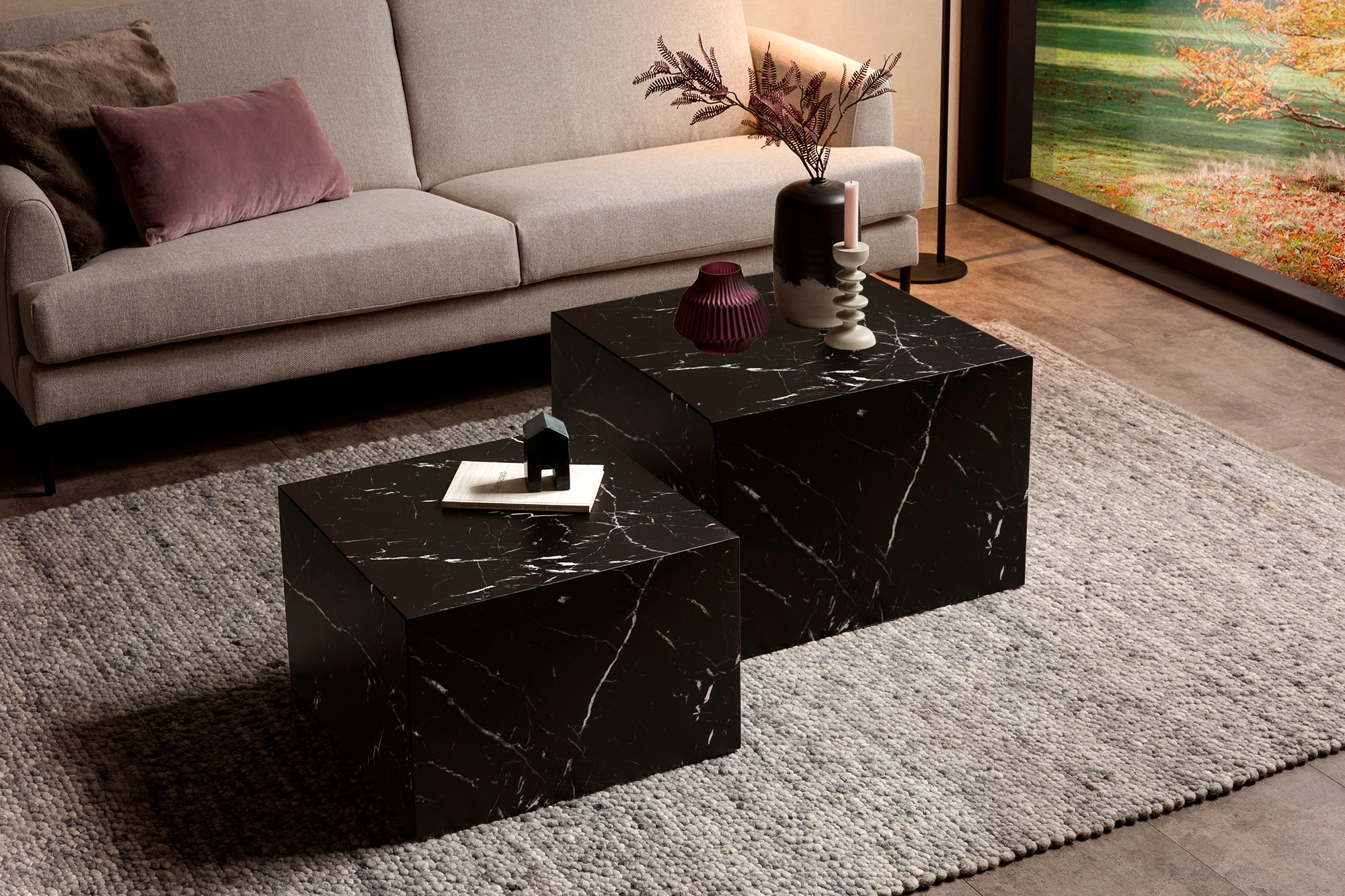 SalesFever Couchtisch »Almeria Bestelltisch«, (Set, 2 St., 2er Set), quadratisch, in Marmoroptik foliert