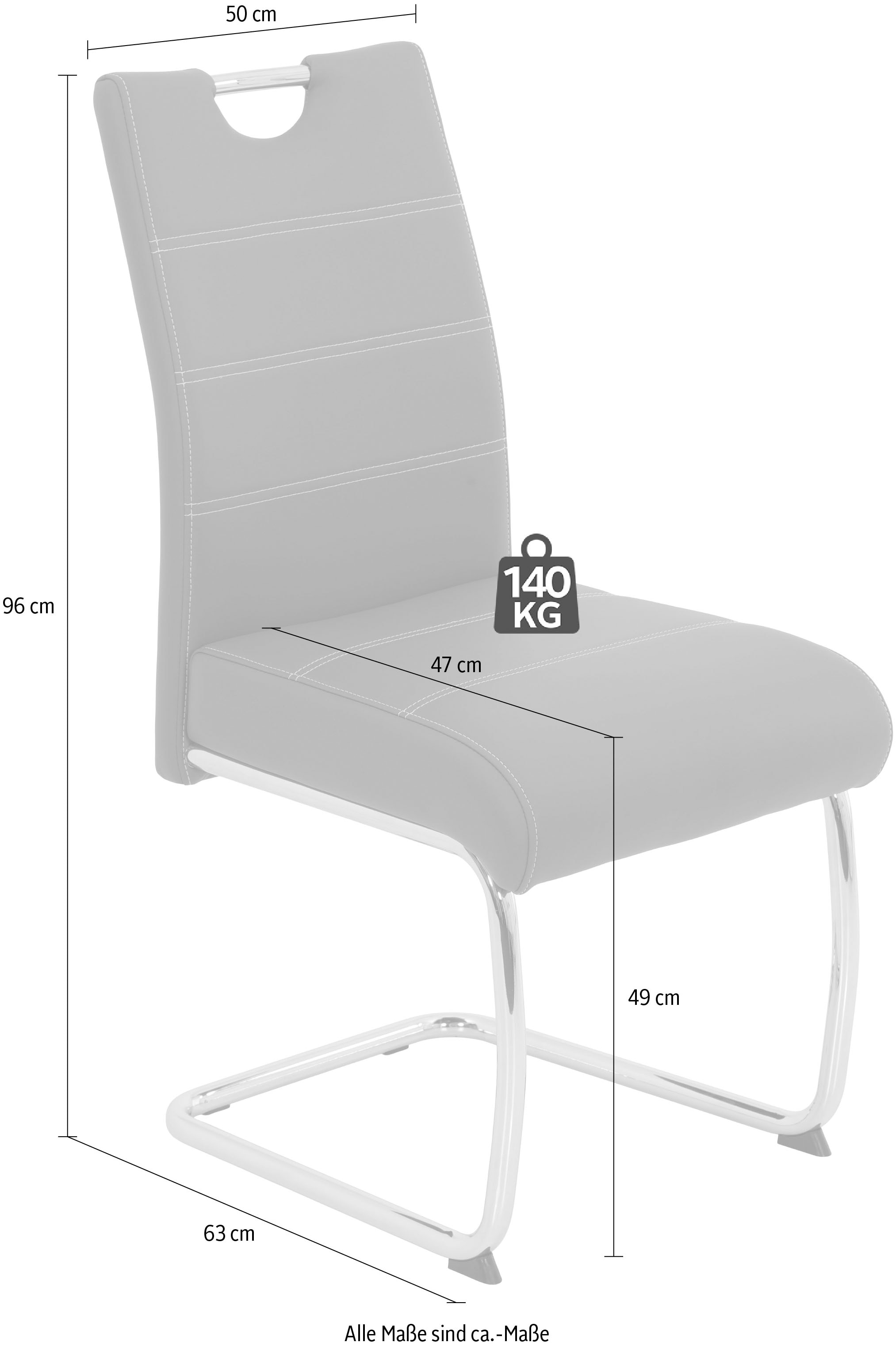 HELA Freischwinger »FLORA Freischwinger mit Griff, 140kg belastbar«, (Set), 4 St., Kunstleder, XL-Esszimmerstuhl, Federkern für Sitzkomfort
