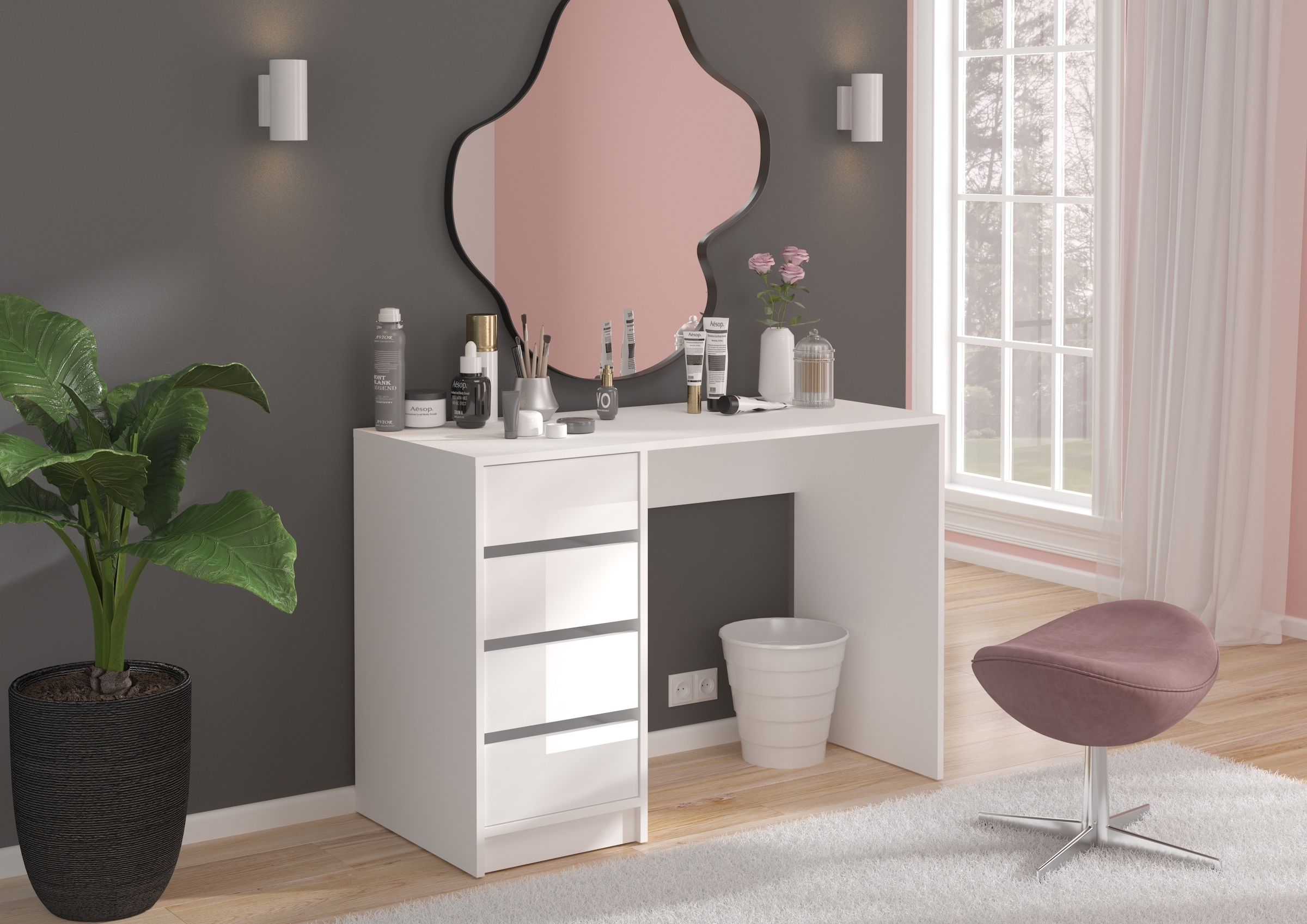 INOSIGN Schreibtisch »Pisa, Breite 110 cm, 4 Schubkästen, hochglanz Schubkastenfront«, grifflose Optik, individuell einsetzbar, Schminktisch, Homeoffice