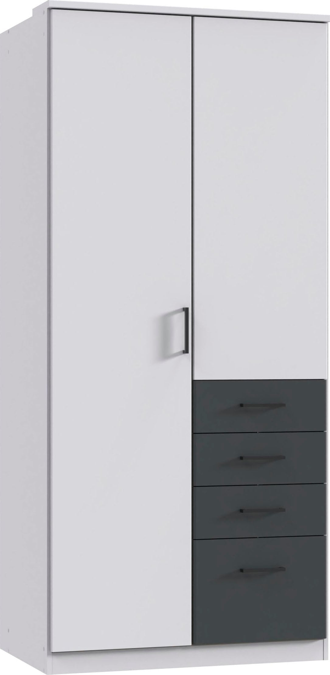 Wimex Kleiderschrank »Cottbus, in weiß oder grau modern kombiniert mit graphitfb.Schubladen« in 3 Größen, schwarze Griffe, Made in Germany,  mit 4 Schubladen, wahlweise mit oder ohne Spiegel