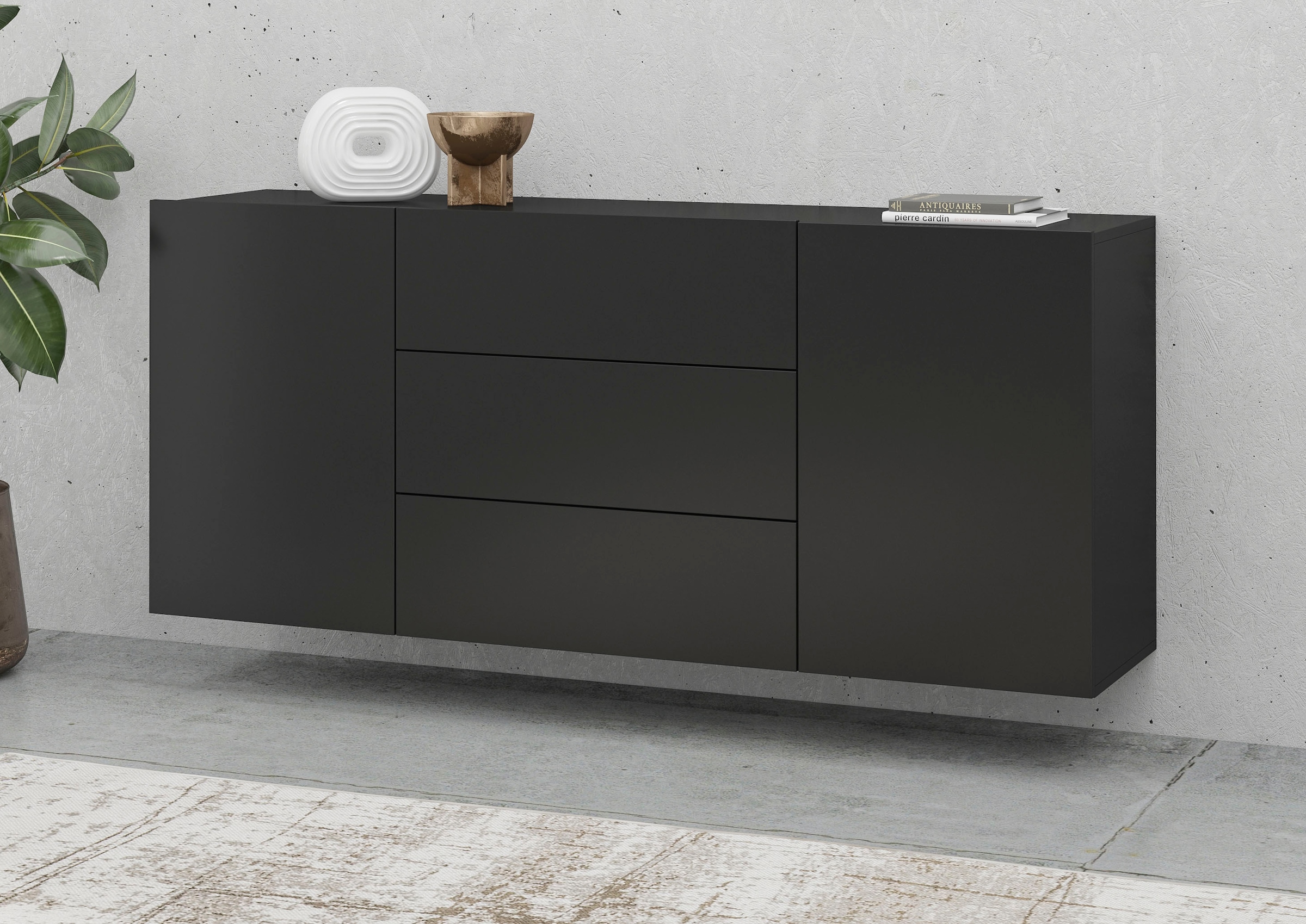 INOSIGN Sideboard »Ava, Breite 140 cm, hängend und stehend montierbar«, moderne grifflose Kommode, Schubladenschrank, 2Türen/3Schubkästen