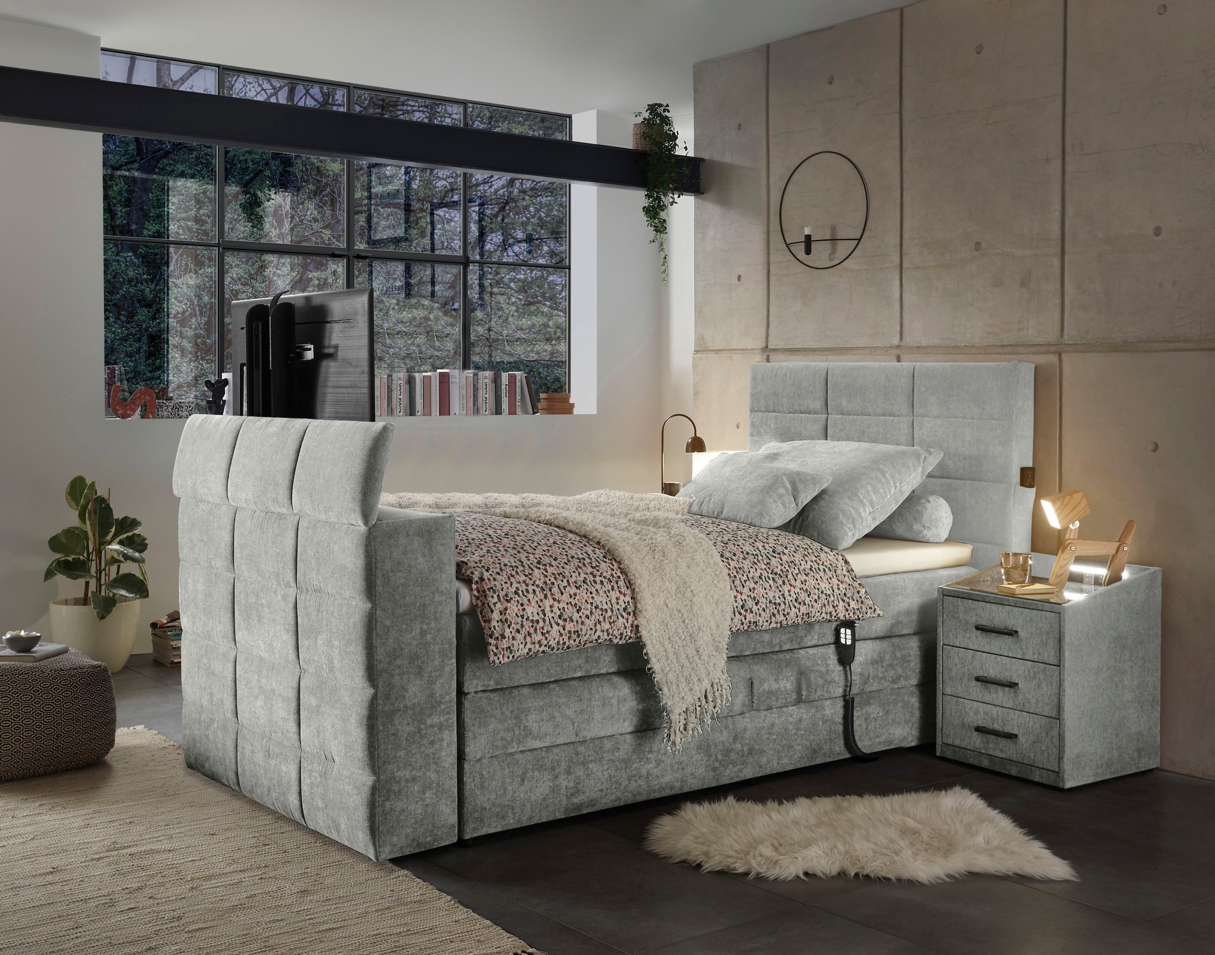 ED EXCITING DESIGN Boxspringbett »Denver«, inkl. Motorverstellung, Duo-Matratze, Topper, und motorisierter TV-Halterung bis 40 Zoll