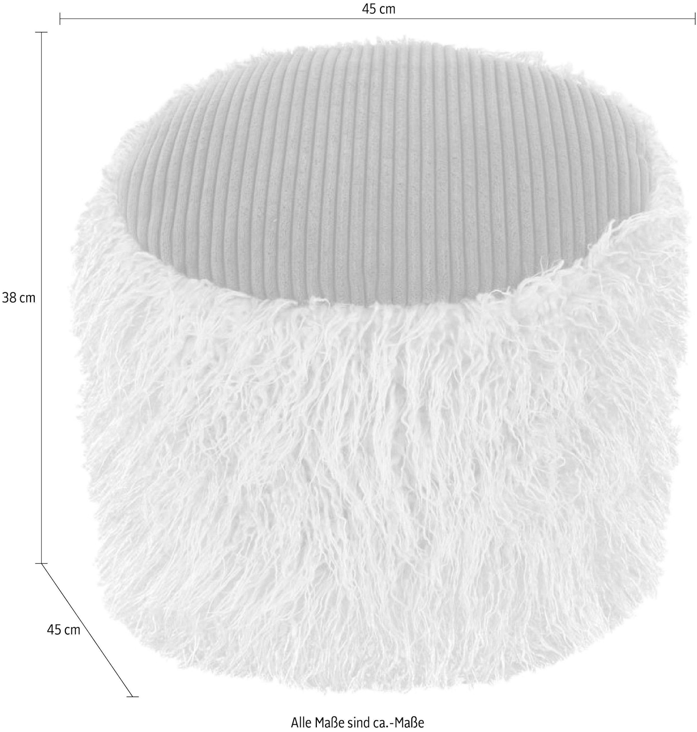 Kayoom Pouf »Fellpouf Bobtail 125, Fellhocker in zweifarbigem Design«, (1 St.), modern, dekorativ, kindersicherer Reißverschluss an der Unterseite