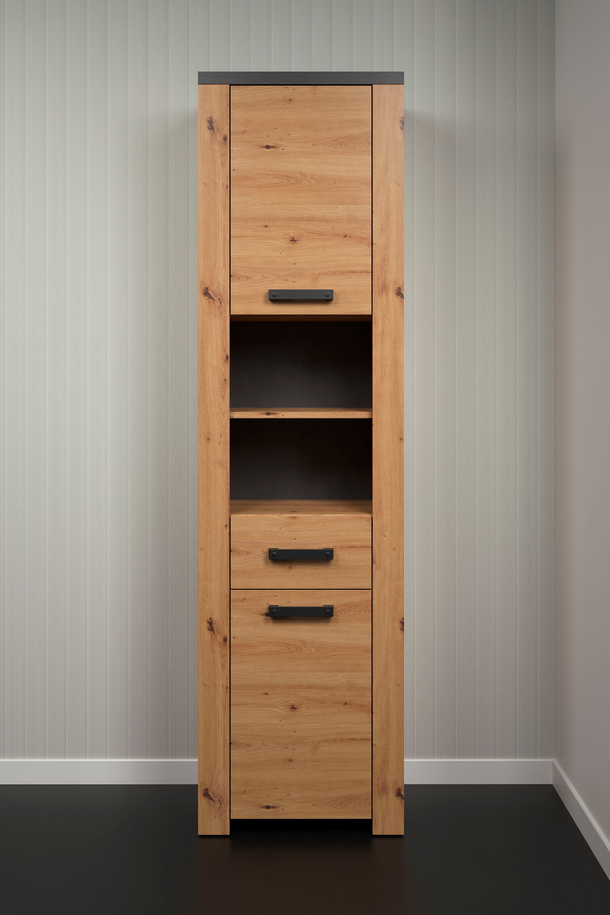 welltime Hochschrank »Ambres«, (1 St.), Badschrank in matter Echtholzoptik - Maße (B/T/H) 53/35/196 cm