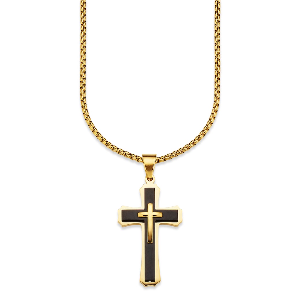 Bruno Banani Kette mit Anhänger »Schmuck Geschenk, Halskette Kreuz Venezianerkette Gold Schwarz«