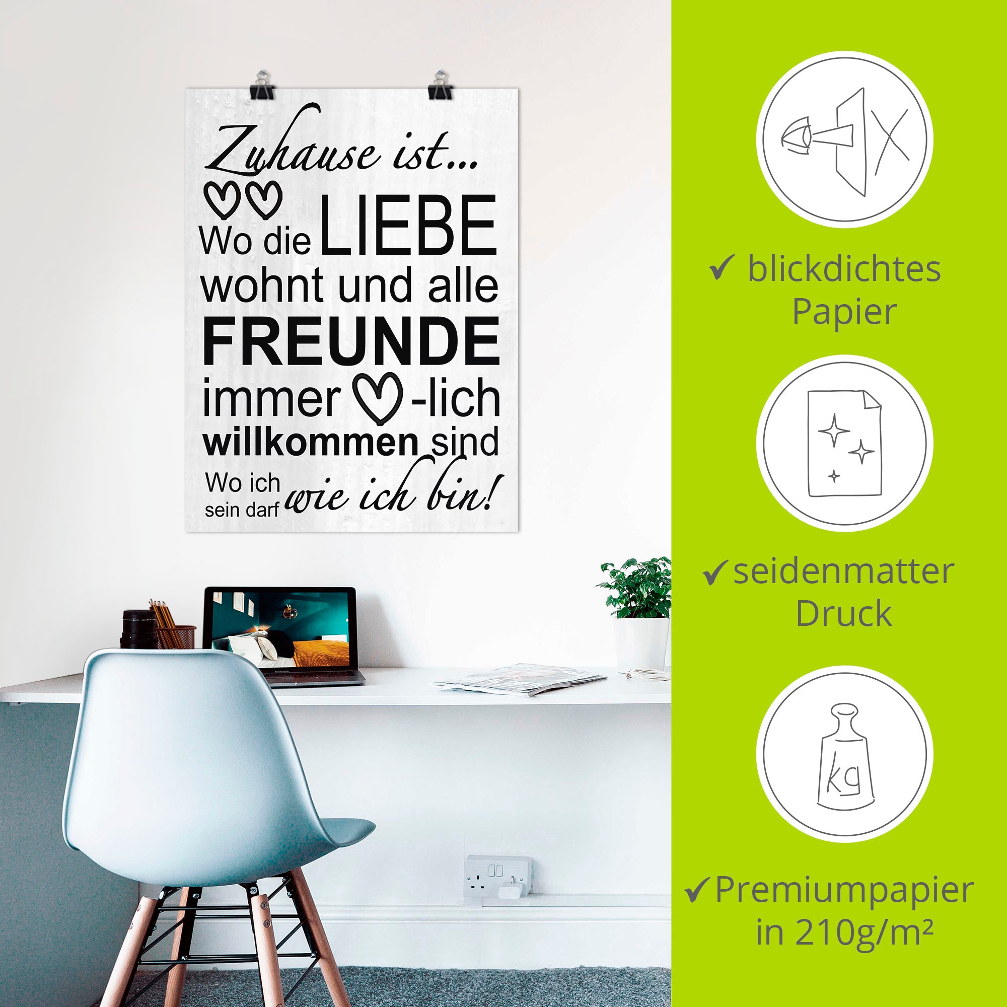 Artland Wandbild »Wo die Liebe wohnt« Sprüche & Texte 1 Stk. tlg. als Alubild, Outdoorbild, Leinwandbild, Poster, Wandaufkleber