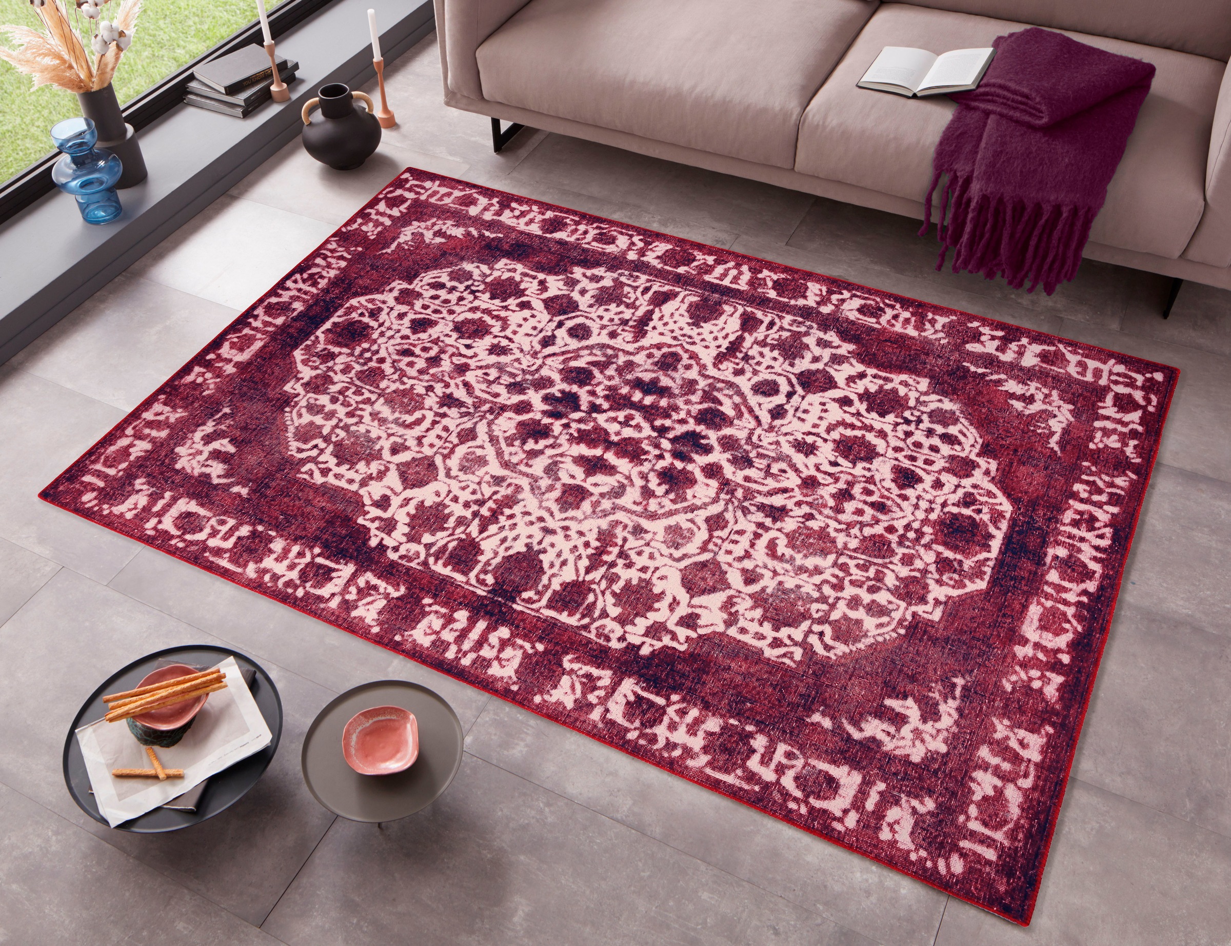 Home affaire Teppich »Basima«, rechteckig, 6 mm Höhe, Orient Optik, Vintage Design, Rutschhemmende Rückenbeschichtung