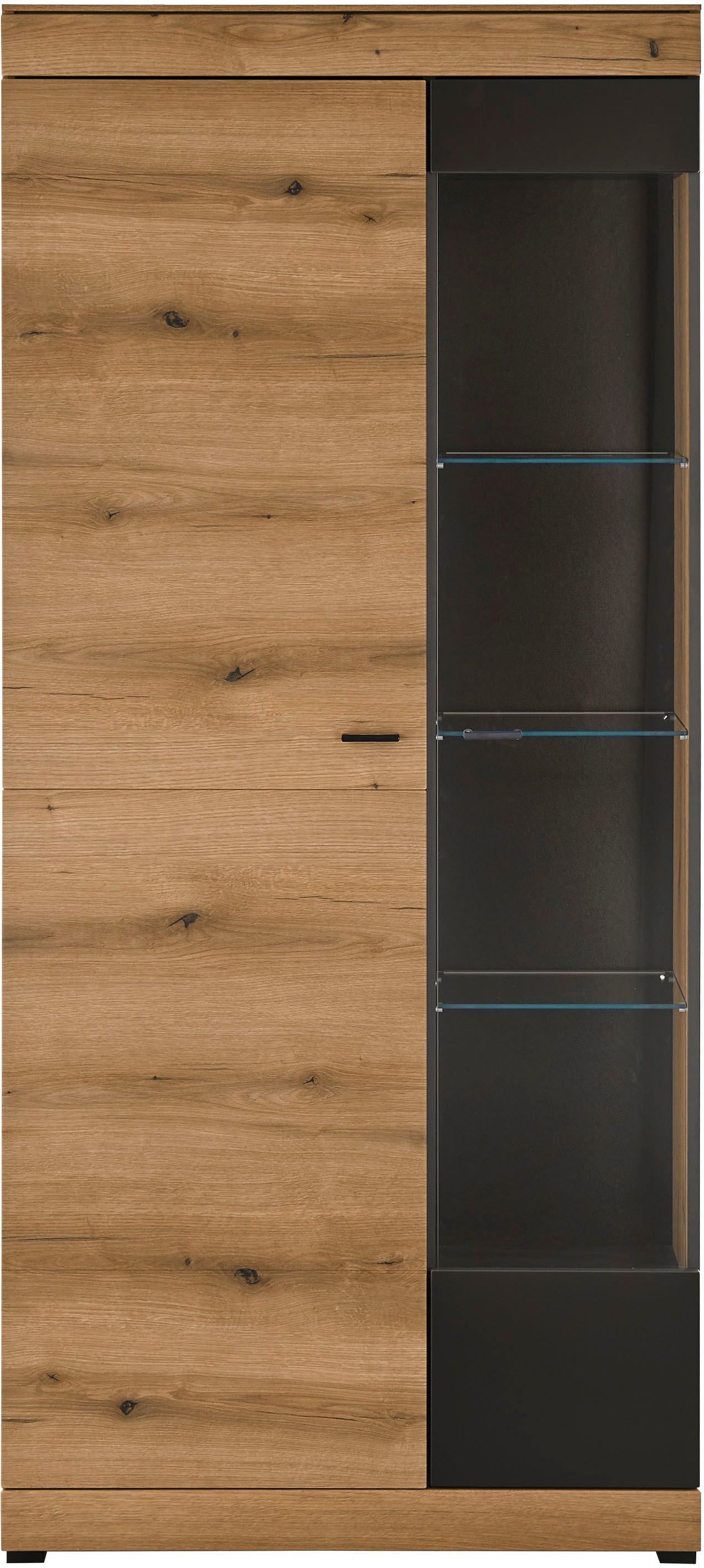 Home affaire Vitrine »Soleto, Vitrinenschrank in Evoke Eiche, moderne Glasvitrine« ausreichend Stauraum, schwarze Griffe aus Metall, zeitlos