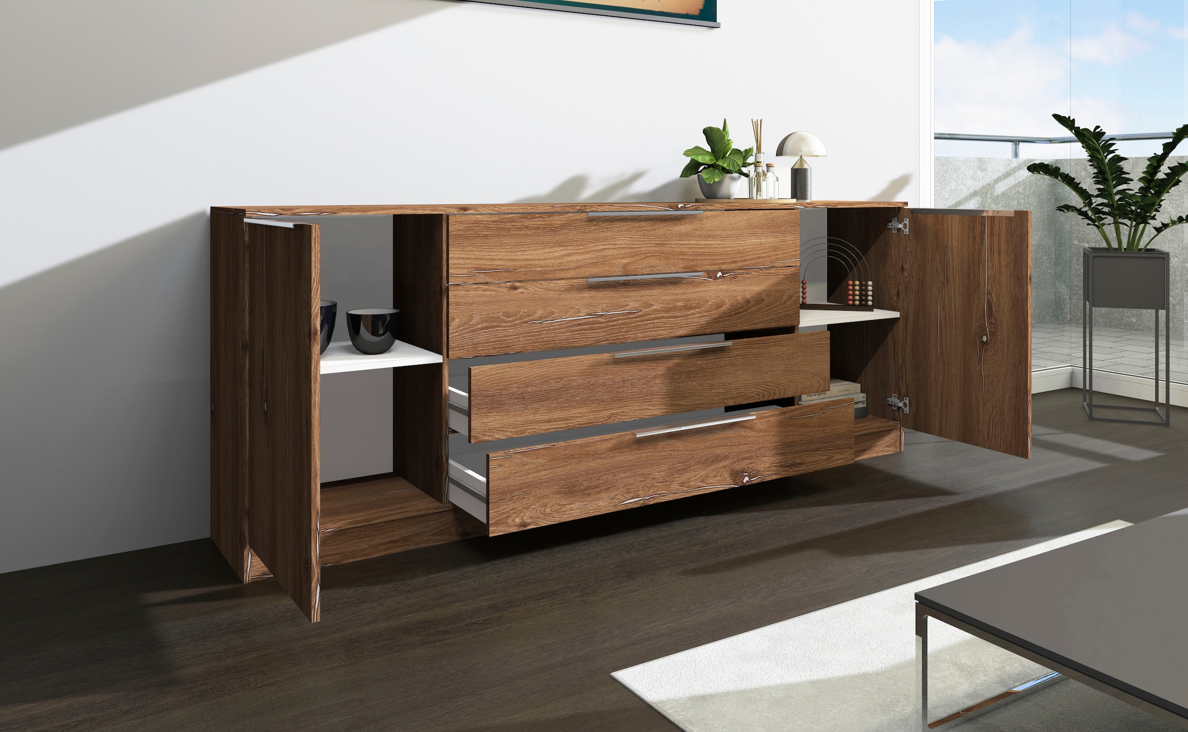 borchardt Möbel Kommode »Oliva, Kommode mit Metallgriffen« Breite 200 cm, mit 4 Schubkästen