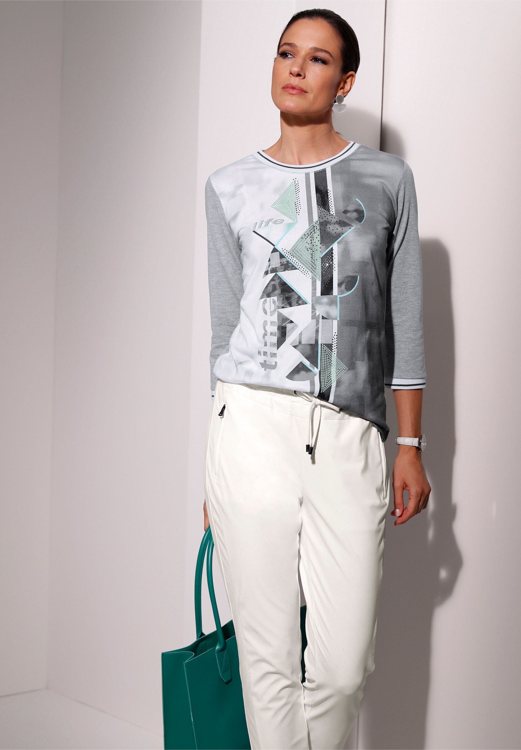 creation L T-Shirt »Shirt 3/4-Arm-Shirt mit Web-Qualität an Ärmeln und Rücken«