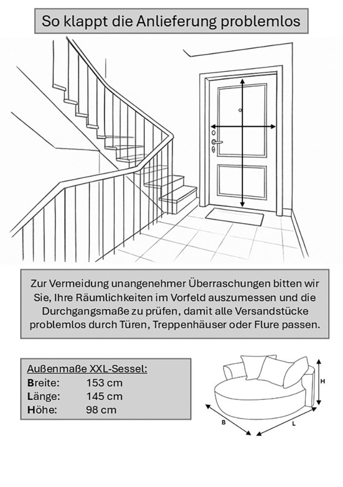 LeGer Home by Lena Gercke XXL-Sessel »ISALIE, Rundsessel mit Hocker, Lesesessel, Loveseat, Big-Sessel« Set,  trendige Stoffe, 3 Zierkissen, große Sitzfläche, Cord, Samt, Bouclé