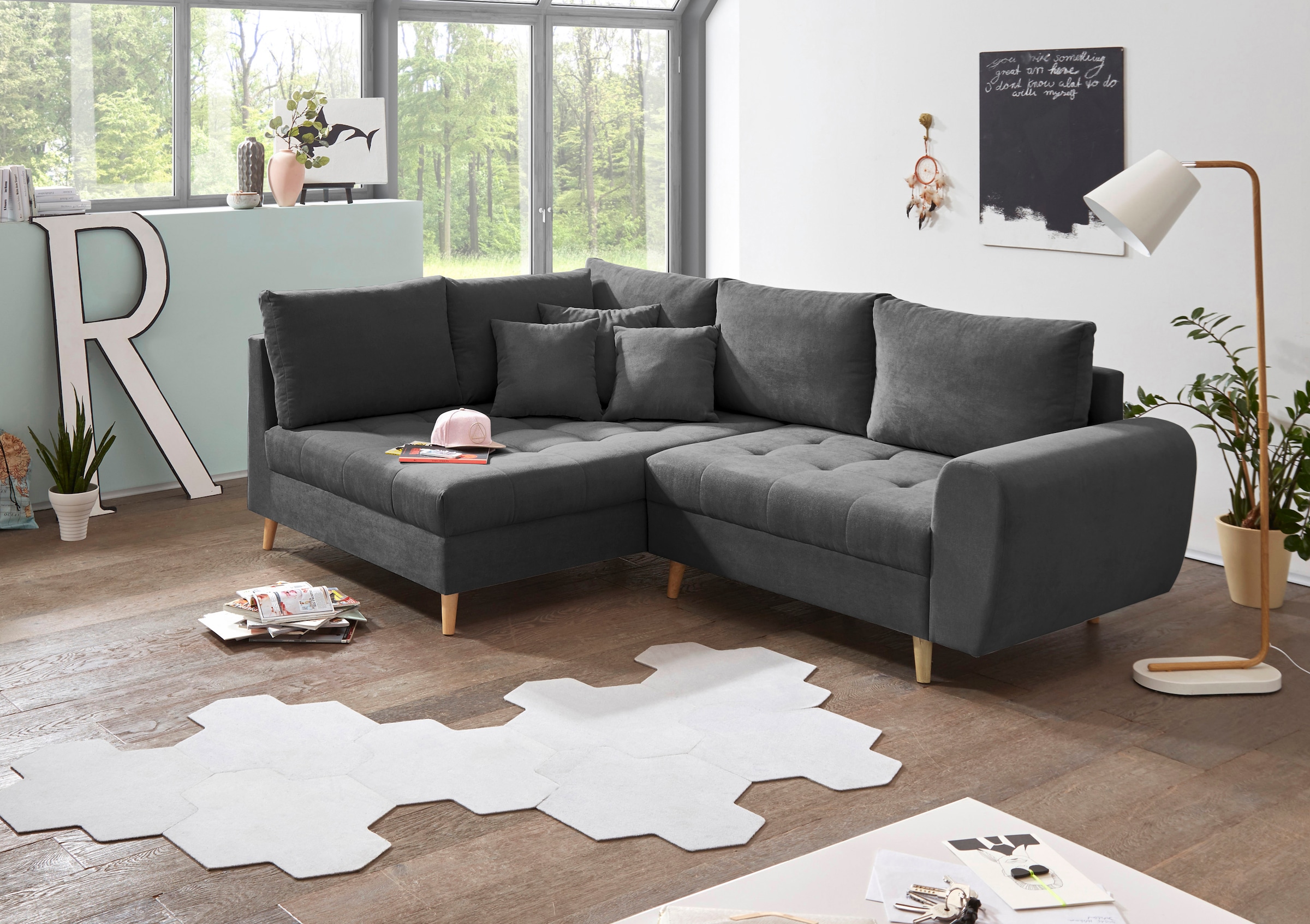 ED EXCITING DESIGN Ecksofa »Alice L-Form« mit Hocker & 3 Zierkissen