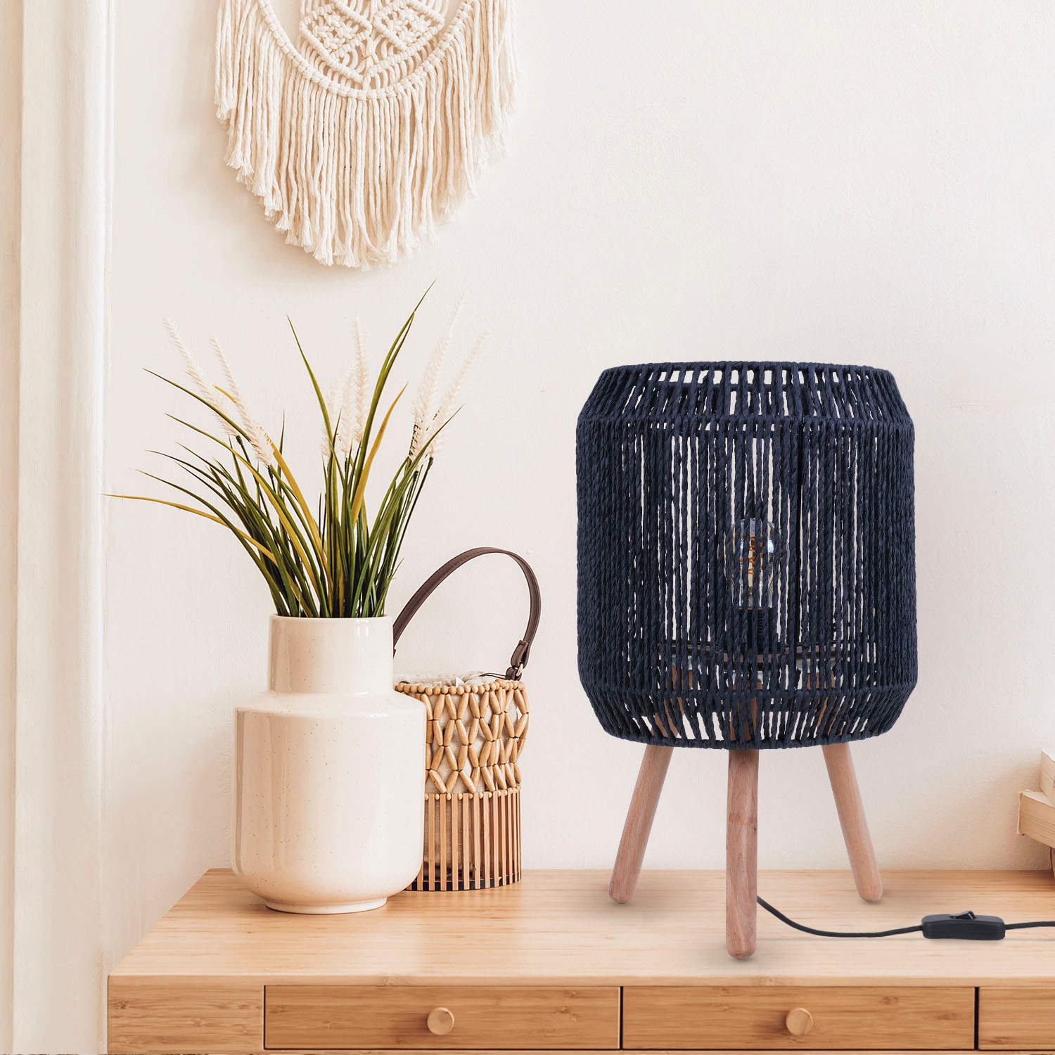 Paco Home Tischleuchte »SOL«, Boho Deko Lampenschirm Korb Holz E27 online  kaufen | mit 3 Jahren XXL Garantie