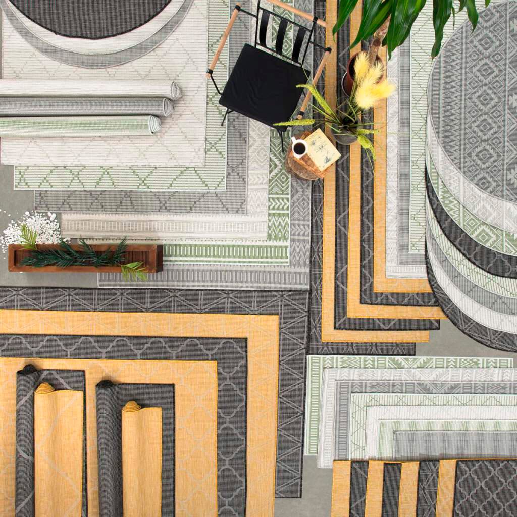Carpet City Outdoorteppich »PALM3522«, rund, 5 mm Höhe, Wetterfest & UV-beständig, für Balkon, Terrasse, Küche, flach gewebt