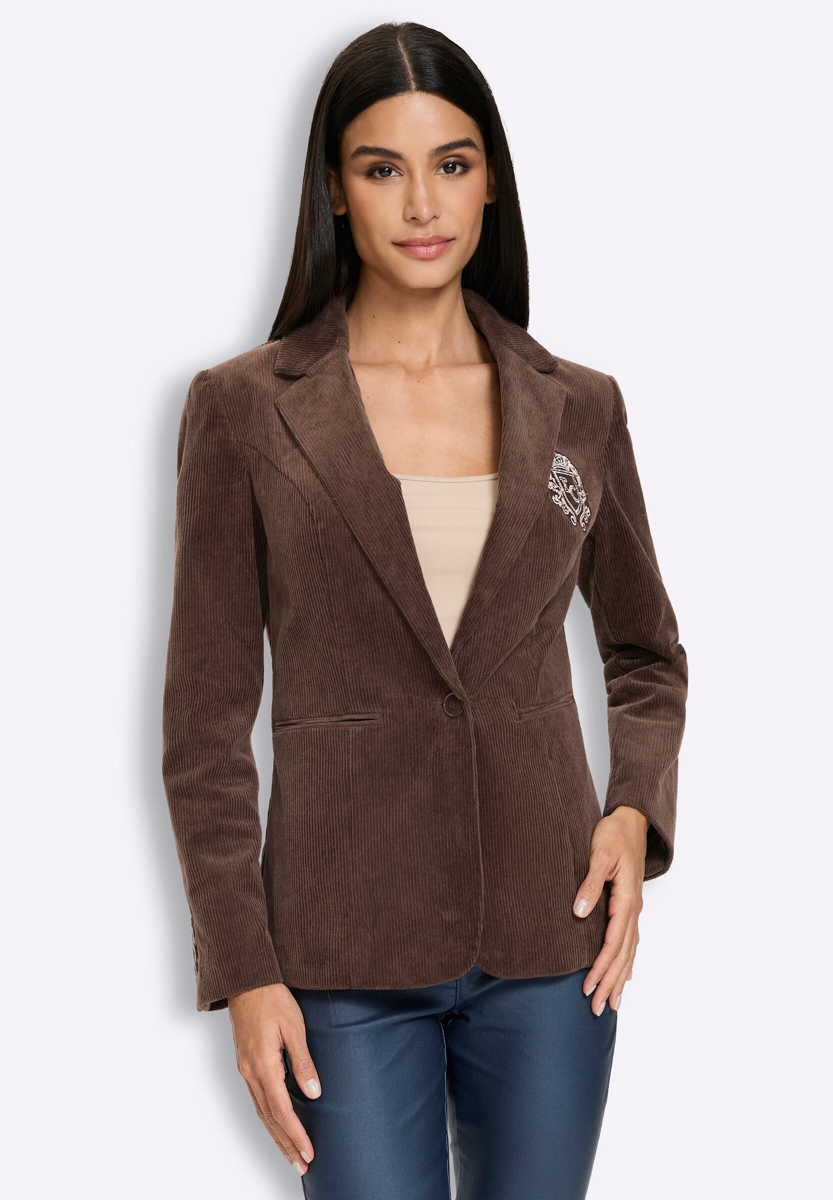 heine Blusenblazer »Cord-Blazer Cordblazer mit Logo-Stickerei«