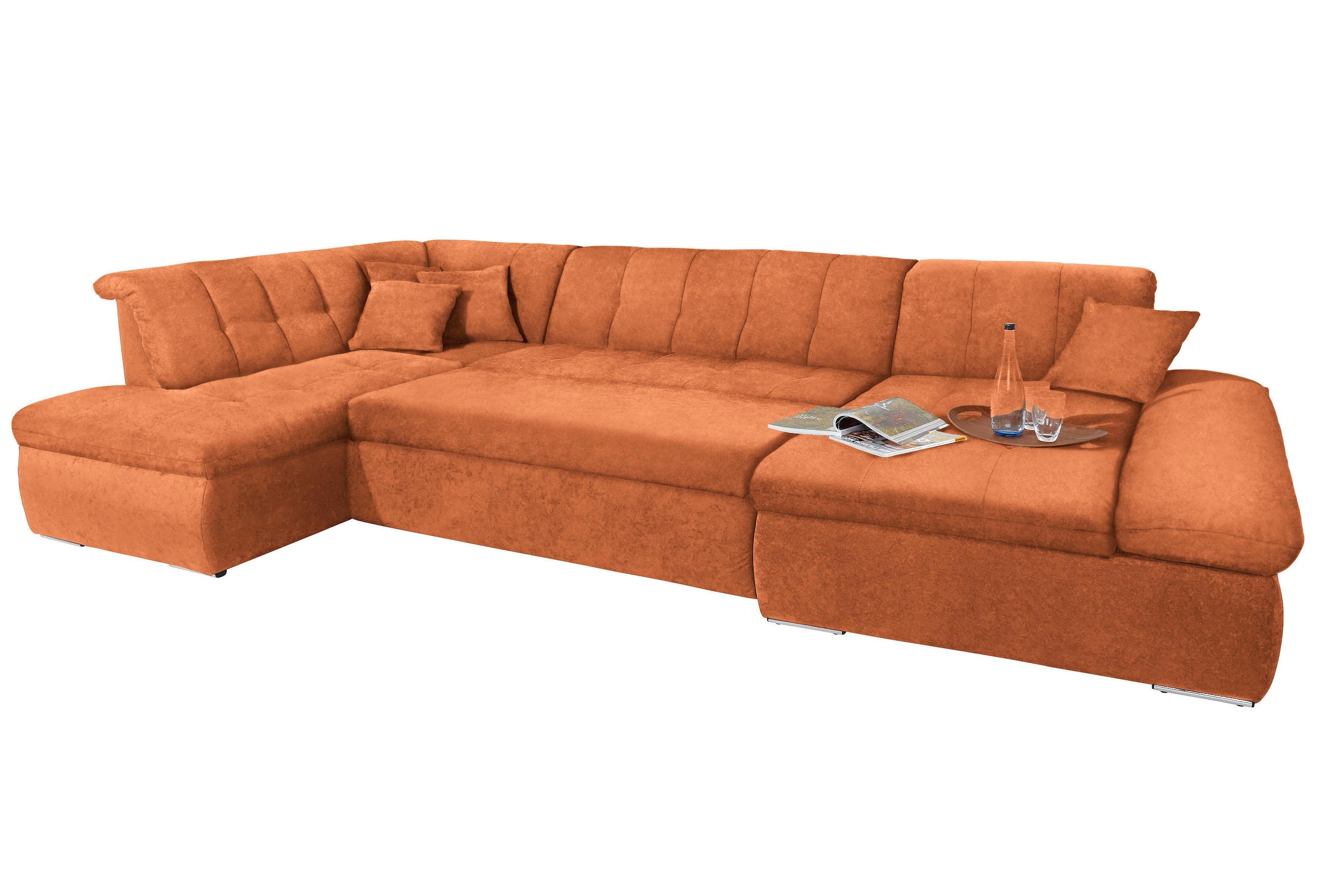 DOMO collection Wohnlandschaft »NMoric im XXL-Format, B/T/H: 353/216/80 cm, incl. Zierkissen U-Form«, wahlweise mit Bettfunktion und Armlehnenverstellung