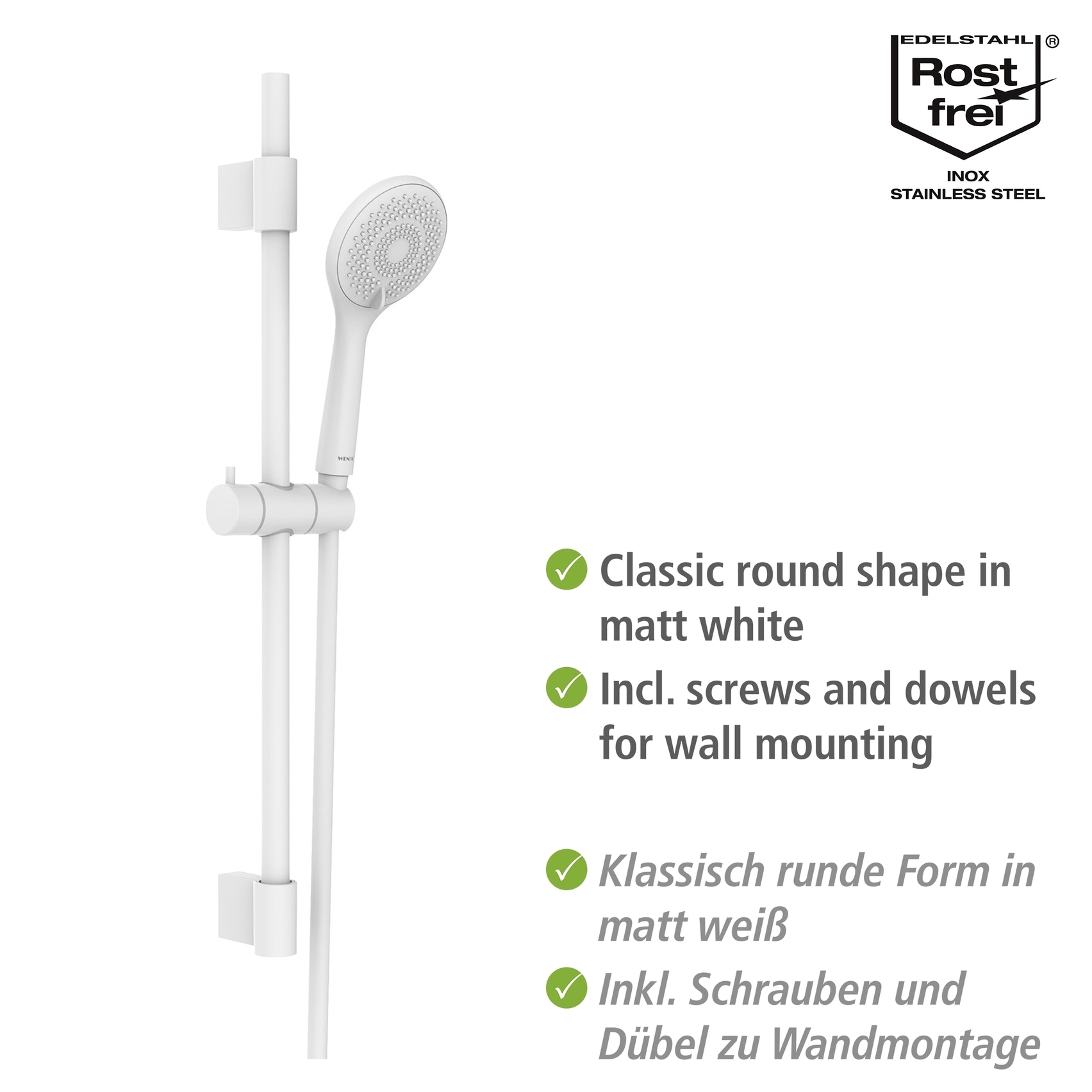 WENKO Stangenbrause-Set »Watersaving« Set, 6 Stk. tlg. Schwarz, Länge Stange: 70 cm
