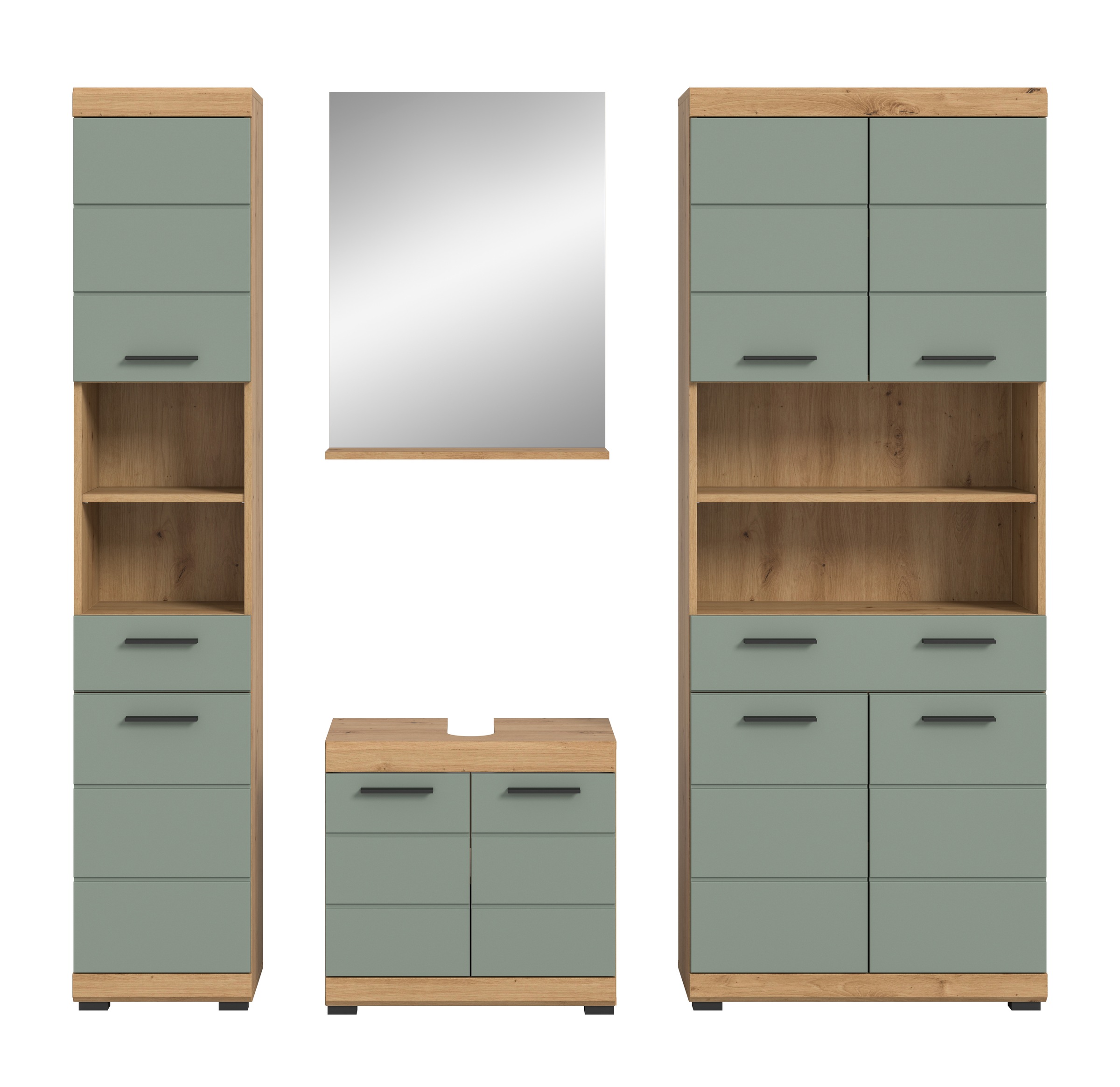INOSIGN Badmöbel-Set »Siena, 4 teilig, bestehend aus:«, (Set), Hochschrank, Waschbeckenunterschrank, Badspiegel, Hochschrank breit