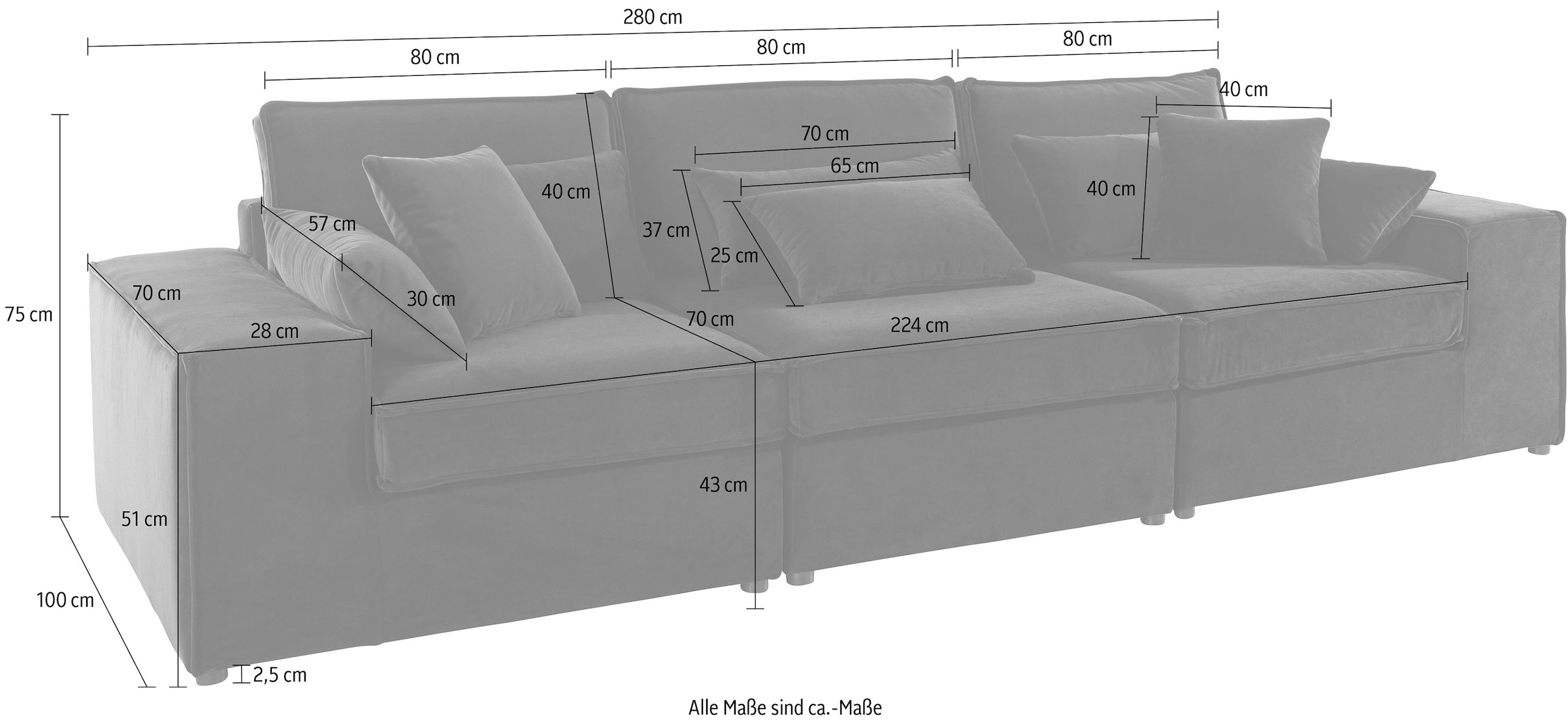 OTTO home 3-Sitzer »Florid« 3 Teile, bestehend aus Modulen, viele Bezugsqualitäten, auch in Cord