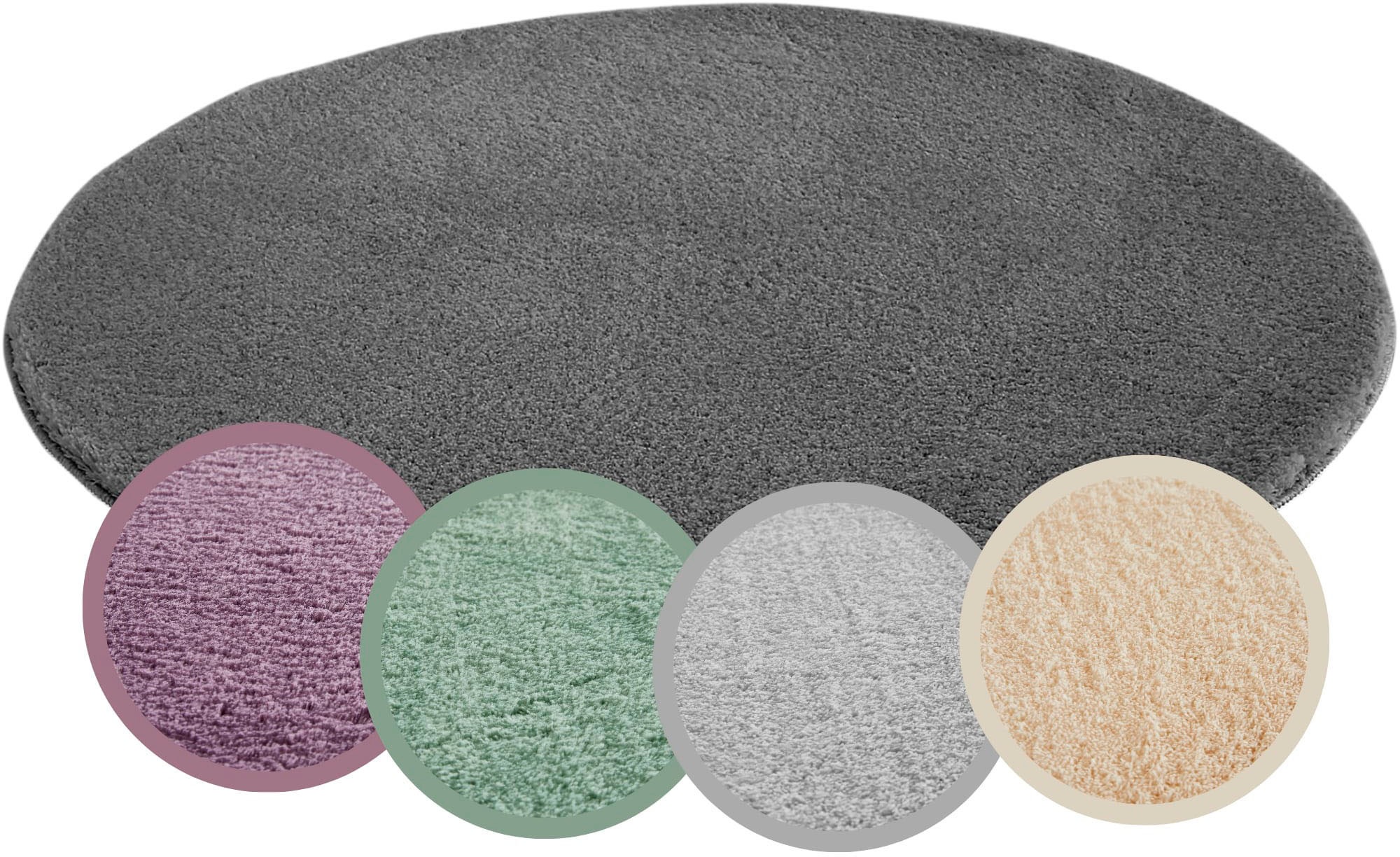 Andiamo, Teppich »Arezzo« rund 16 mm Höhe Uni Farben, weicher Flor, waschbar, ideal im Wohnzimmer & Schlafzimmer, anthrazit, Polyester, Ø 67 cm 1 Stk.