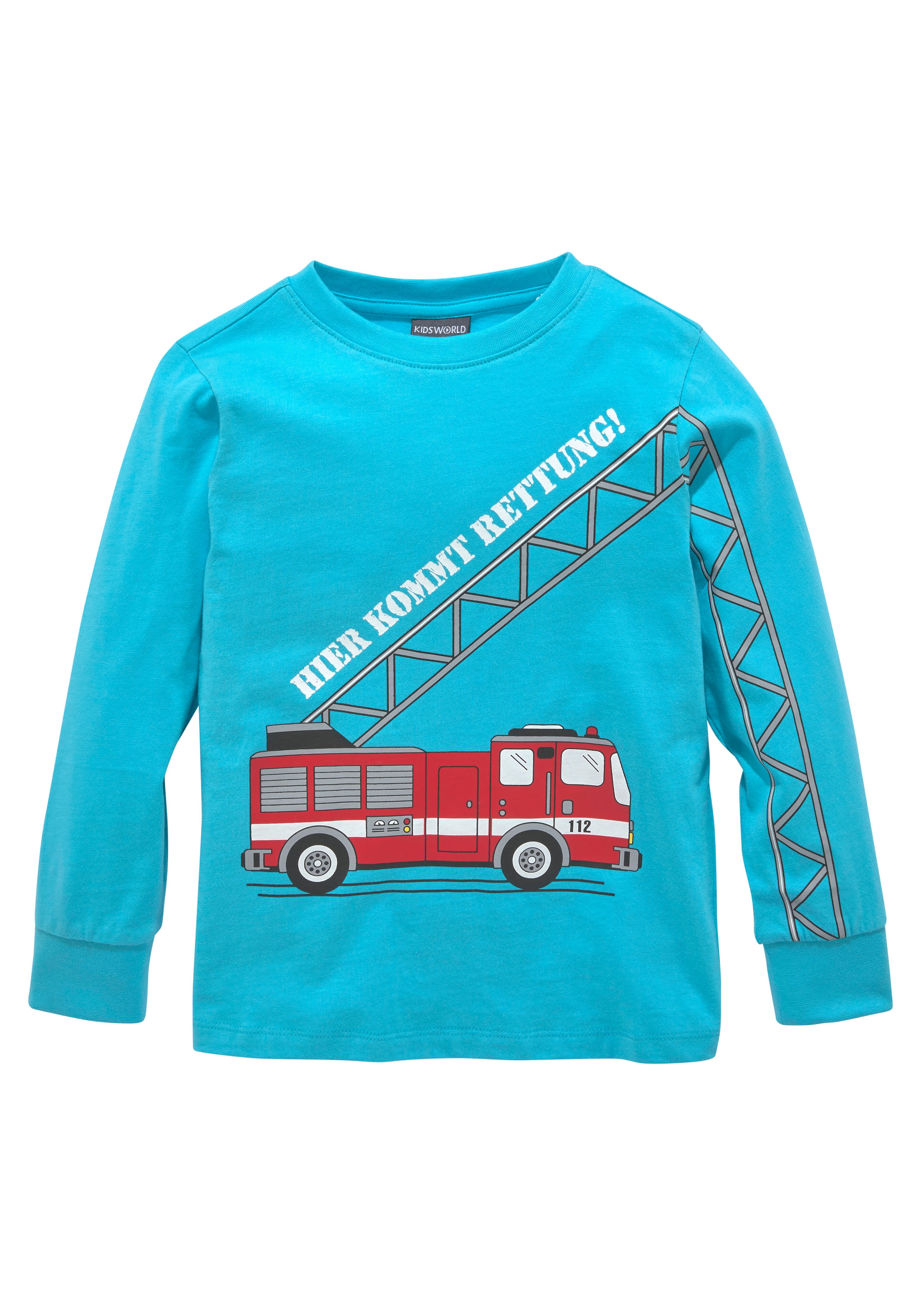 KIDSWORLD Langarmshirt »HIER KOMMT bei ♕ RETTUNG«, Feuerwehr