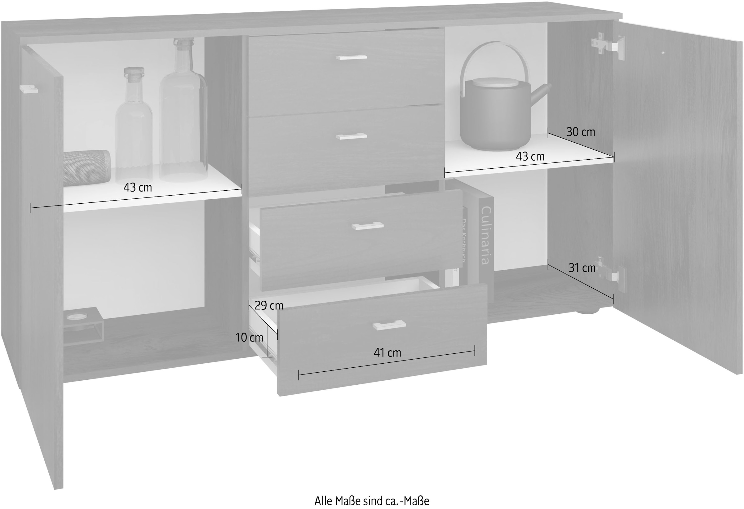 borchardt Möbel Sideboard »Scala, Breite 139 cm,«, höhenverstellbare Einlegeböden, kleine Griffe