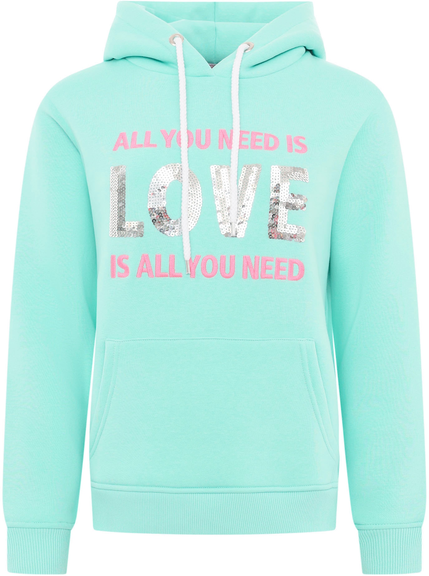 Zwillingsherz Hoodie »"Love is all you need ZH"«, mit "Love"-Aufschrift und Pailettenherzen am Rücken